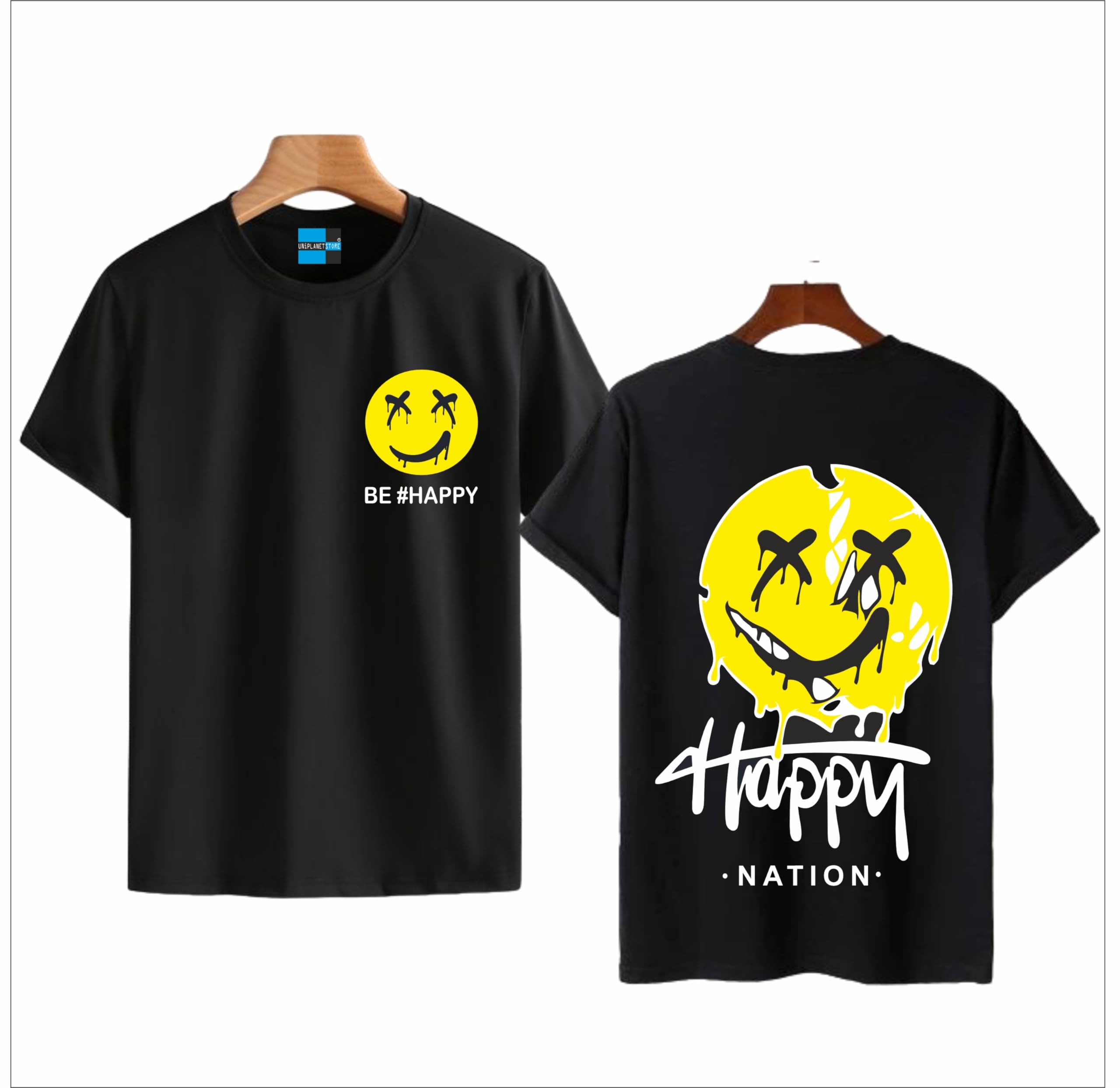 Uniplanet Store t-shirt bambina cotone mezza manica vestibilità normale nero happy emoji