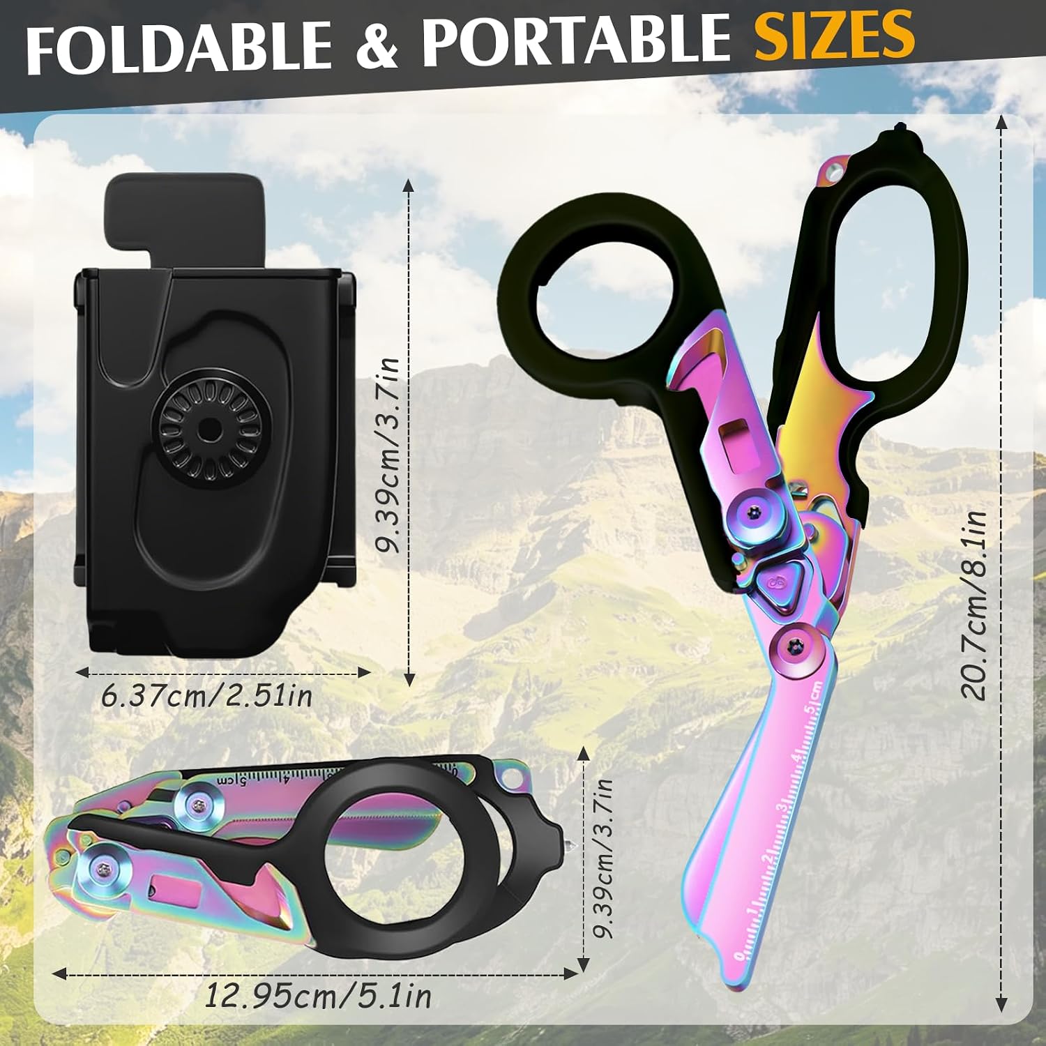 Trauma Shears Foldable with Compatible Holster,Multi Tool Emergency Response Trauma Scissors,EMT Tactical Shears,Medical Shear for Nurses