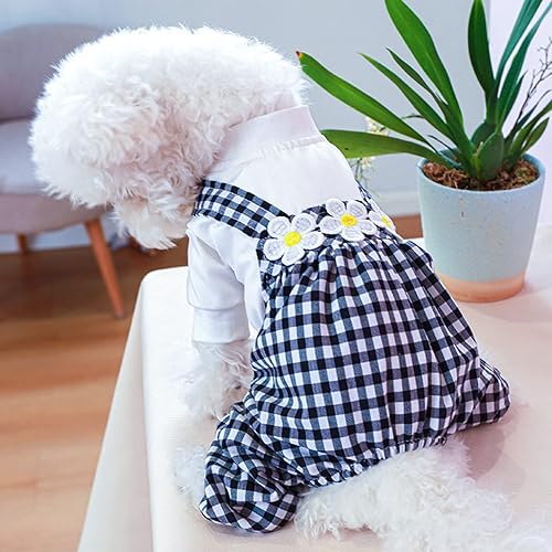 Miniatura 5 de Overol para perro, elástico, sin decoloración, poliéster, negro, blanco, cuadrícula para mascotas, para cachorro