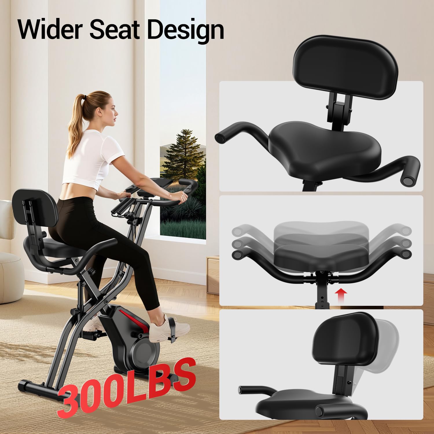 UMAY Velo d appartement pliable, 5-en-1 Velo appartement pliable, équipé d'une résistance silencieuse à 16 niveaux. Vélos d'appartement avec surveillance de la fréquence cardiaque et écran LED