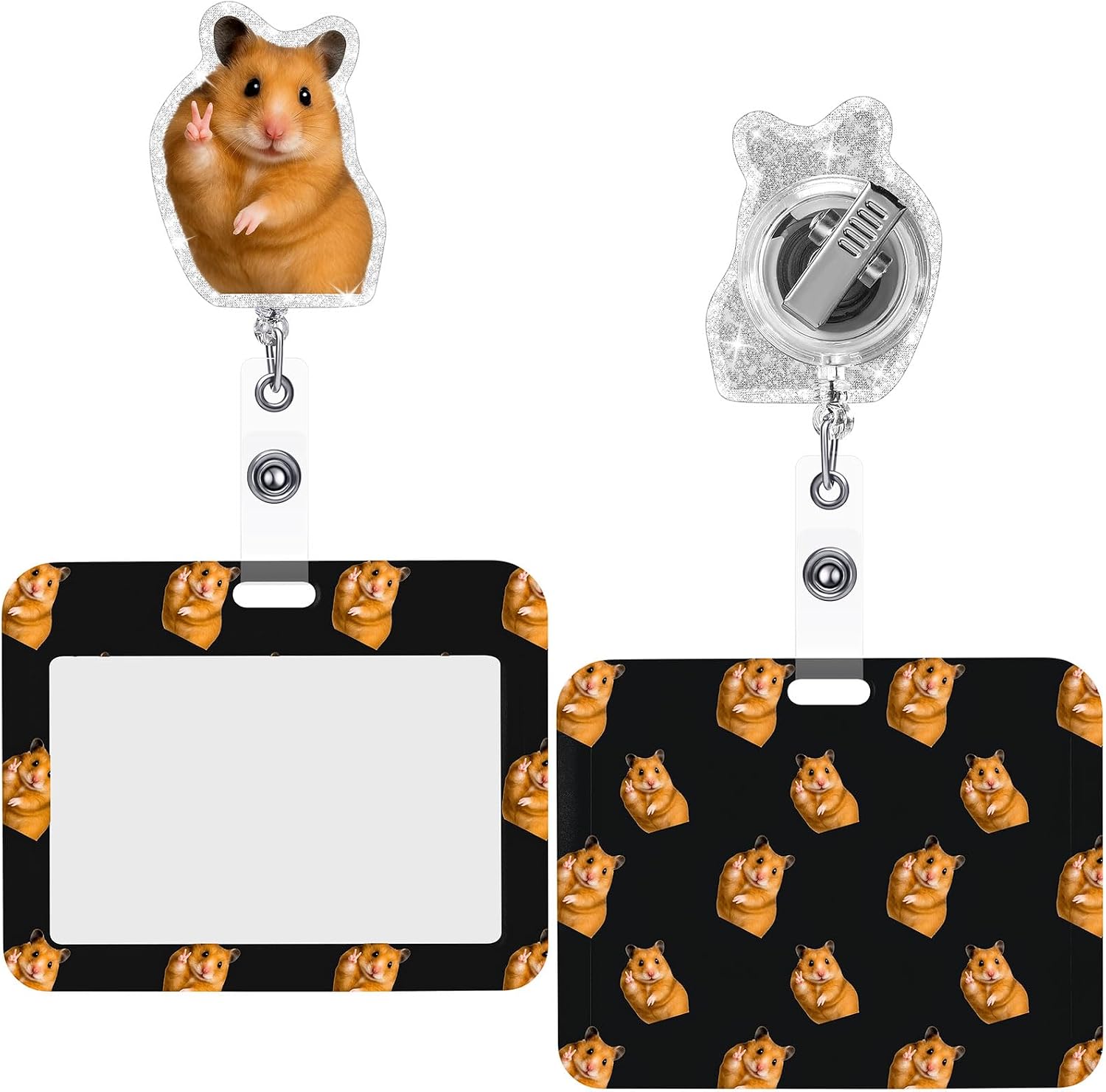Geyoga Cute Hamster Gifts Set Includes Horizontal ID Badge Holder and Retractable Badge Reel with Alligator Clip Funny Name Tag Card Holder for Worker Doctor Nurse Teacher Office Accessories