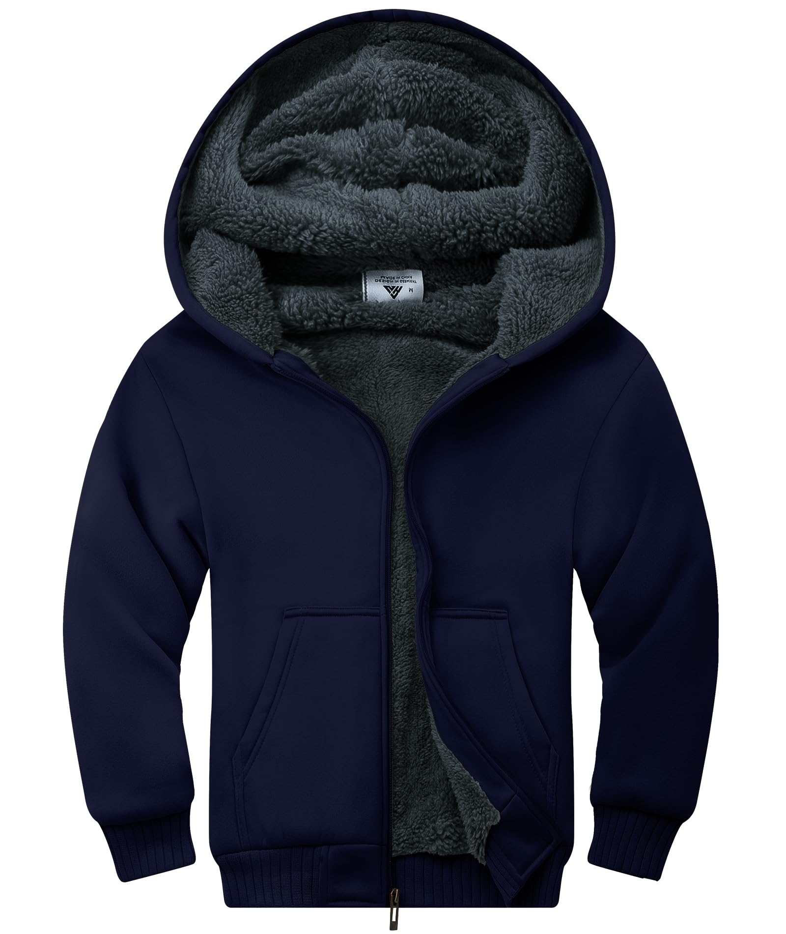 ZITY Boys Zip Up Hoodie Fleece Jacket Kids Sherpa Lined Sweatshirts Outerwear Unisex Warm Winter Coat 6-15 Years Old