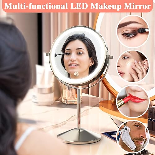 Miniatura 7 de Espejo de maquillaje con aumento de luces, 10 x 8 pulgadas, recargable de doble cara LED, espejo de tocador con luces, rotación de aumento, espejo
