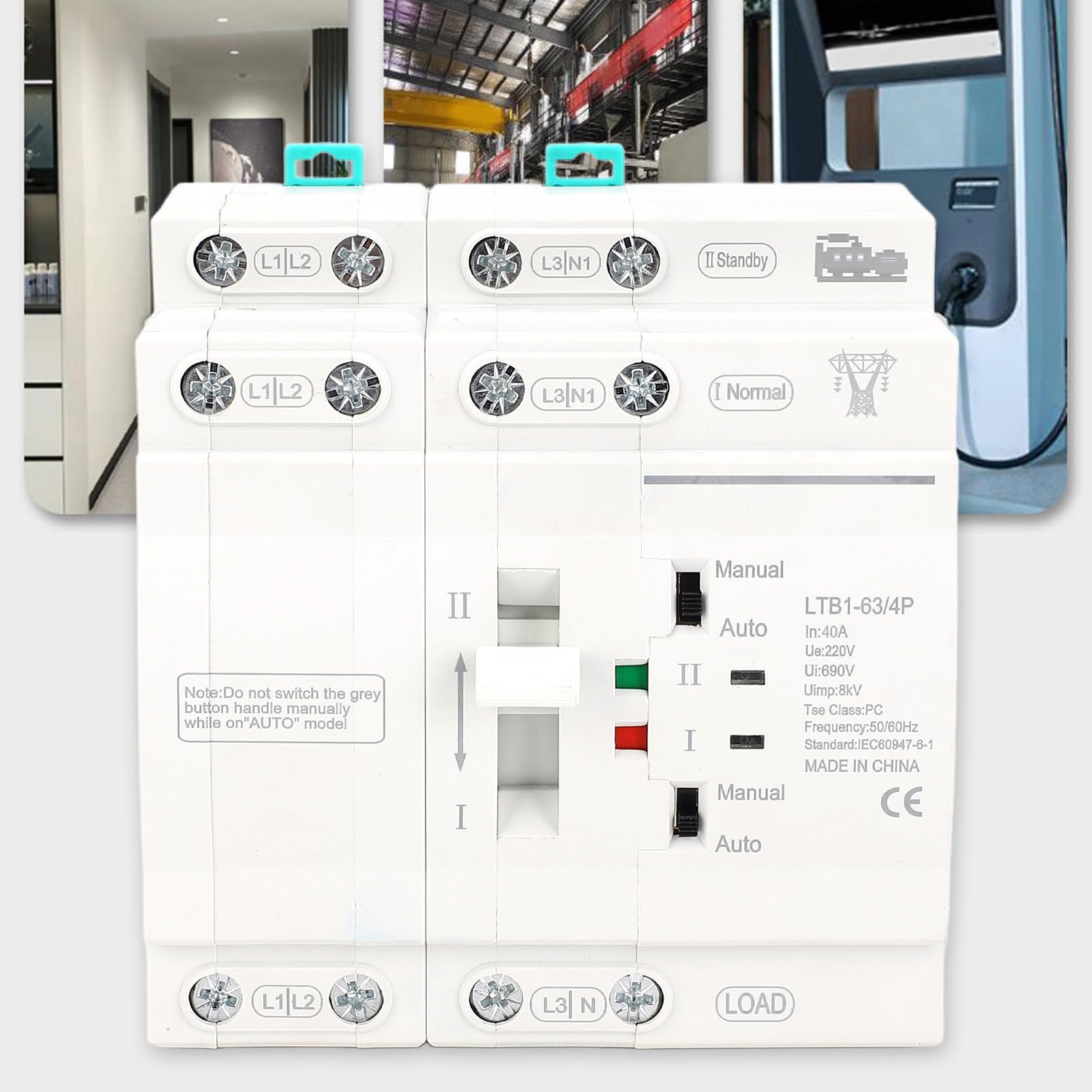 Interruptor de Transferencia Automático, 4p 40A Mini ATS, ATS Ininterrumpible de Nivel de Milisegundos, Tipo de Riel DIN, Cambio entre Potencia de Servicios Públicos