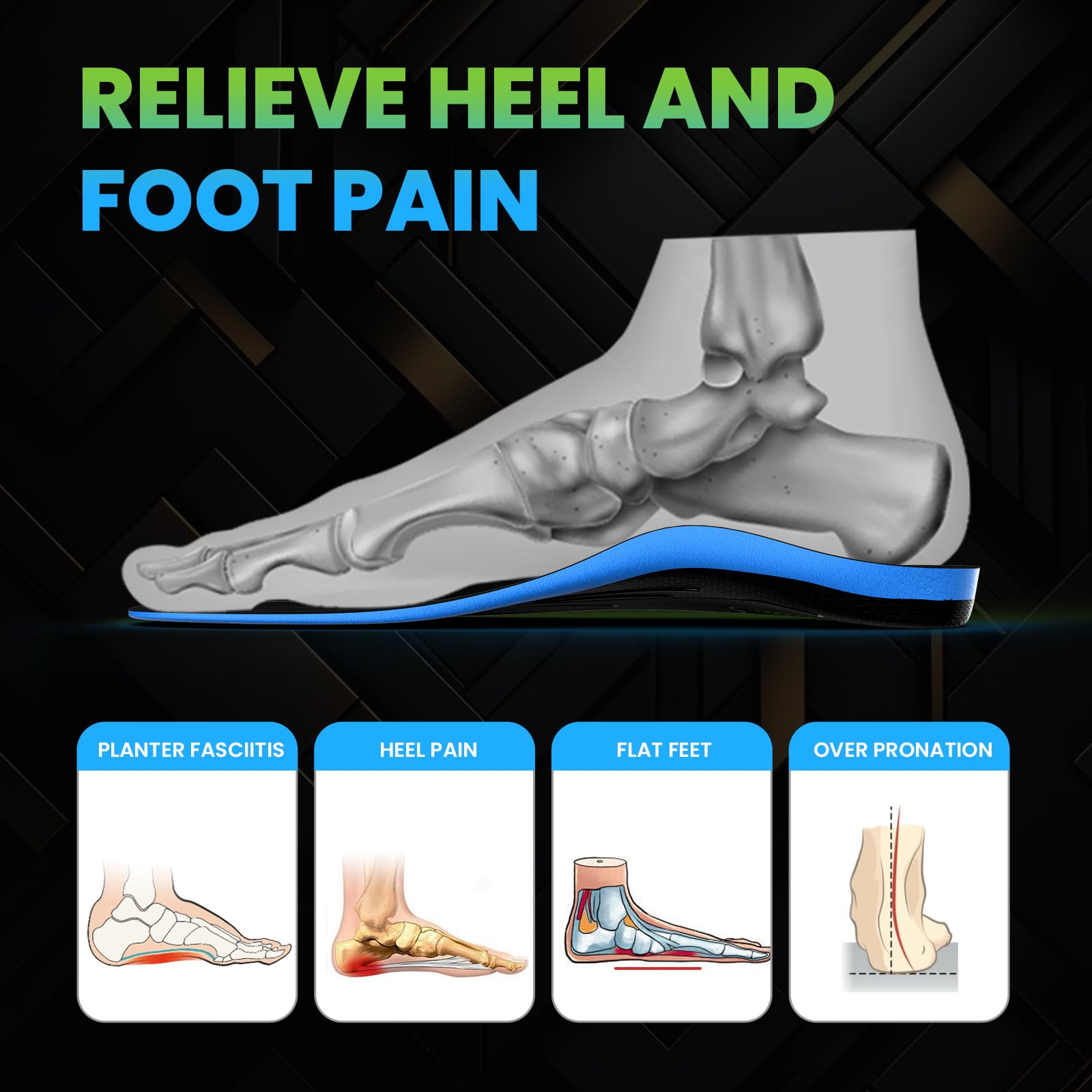Welnove Semelles Orthopédiques Pieds Creux - Soutien Voûte Plantaire Homme/Femme - Sport, Randonnée - Anti-Fatigue & Respirant,Bleu (S)