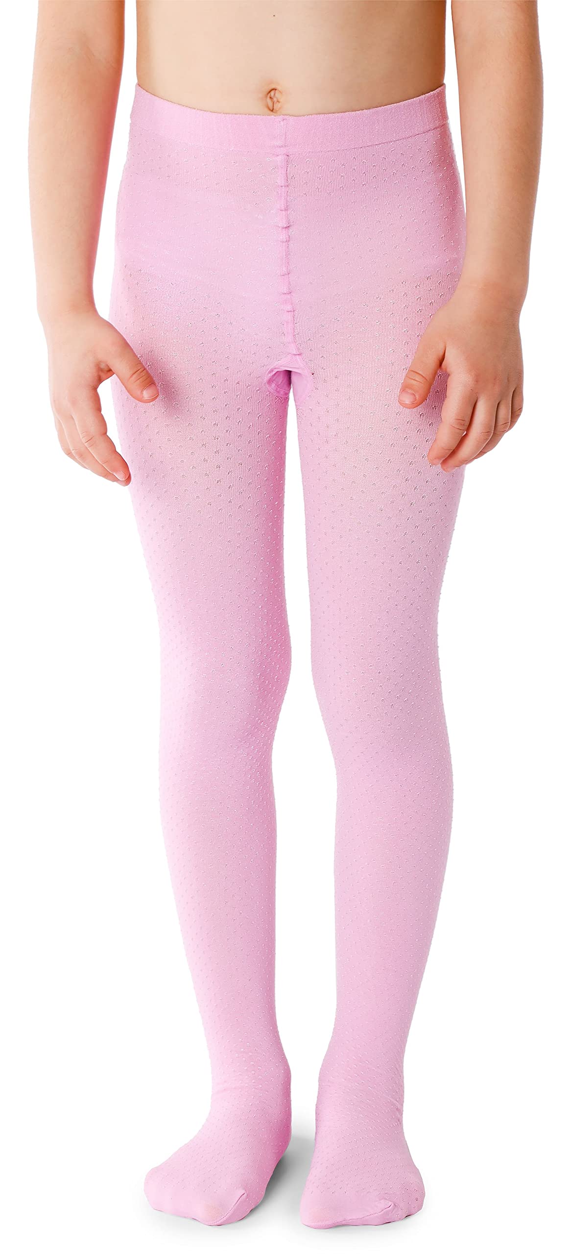 NOQ Girls Tights with 3D Effect Pattern Plain Dance Gymnastic School Pantyhose Fancy Outfit Little Princess, MiniMini Rose 7-8 years (122-128 cm)