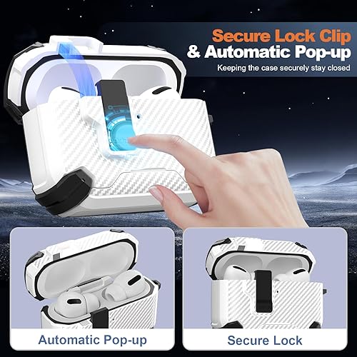 Miniatura 5 de Maxjoy Funda para AirPods Pro 3 2025 con bloqueo automático MagSafe, compatible con Apple AirPod Pro de 3 generación (blanco de fibra de carbono,