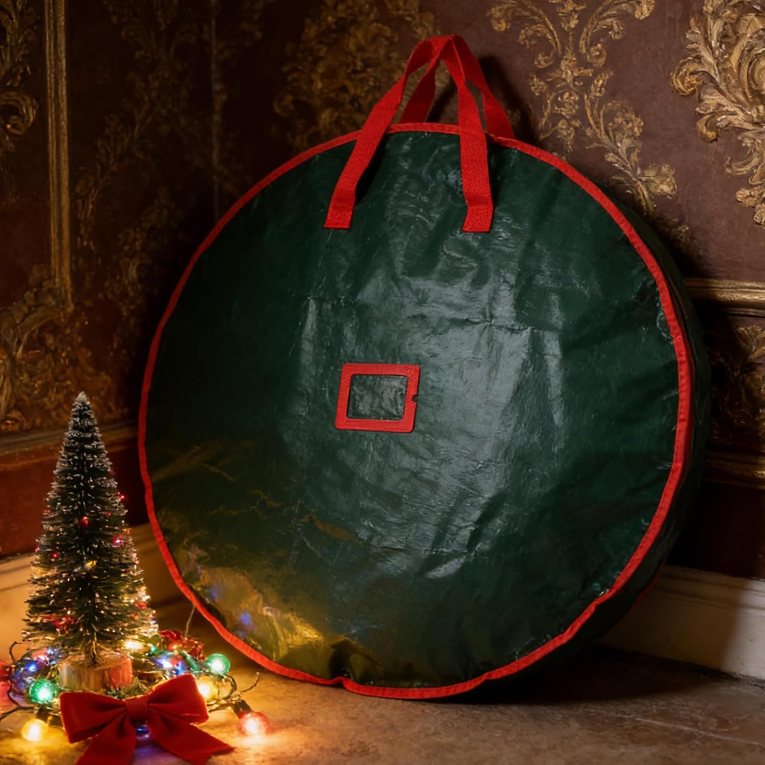 Christmas Wreath Storage Container,30-inch Waterproof Zippered Holder - Christmas Wreath Storage with Reinforced Handles,for Ornament Decorations Holiday Garland Home Garage Seasonal