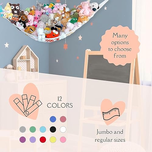 Miniatura 6 de Lilly's Love Hamaca de red de almacenamiento de animales de peluche, organizador colgante para guardería, hamaca gigante extra grande "STUFFIE Party