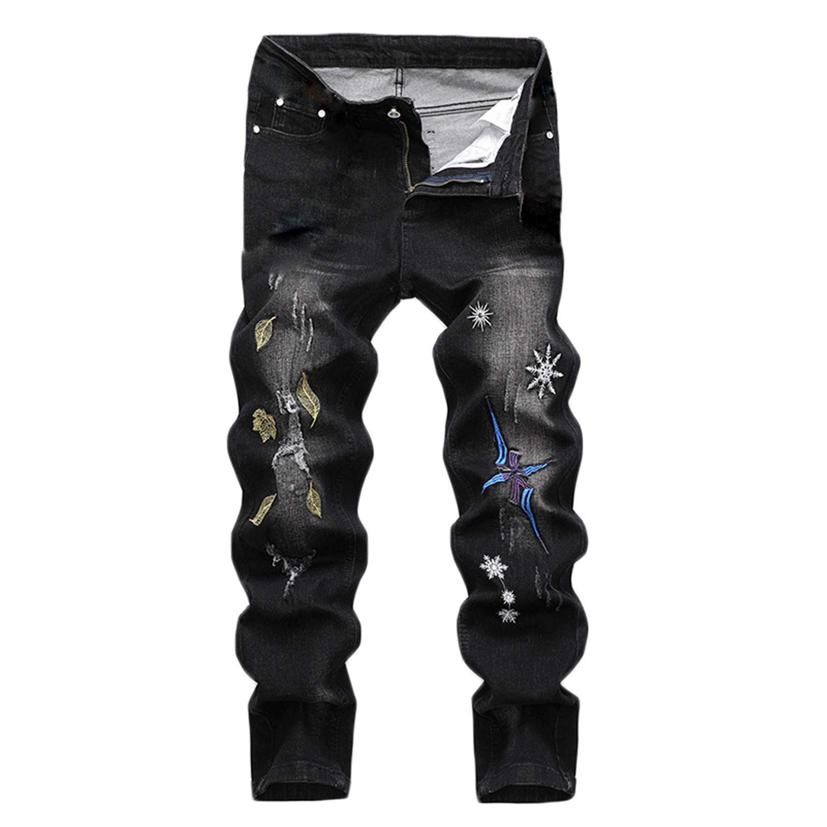 Andongnywell Mens Casual Elastic Straight Leg Slim Fit Jeans Skinny Fit Stretch Denim Pants Fashion Trousers