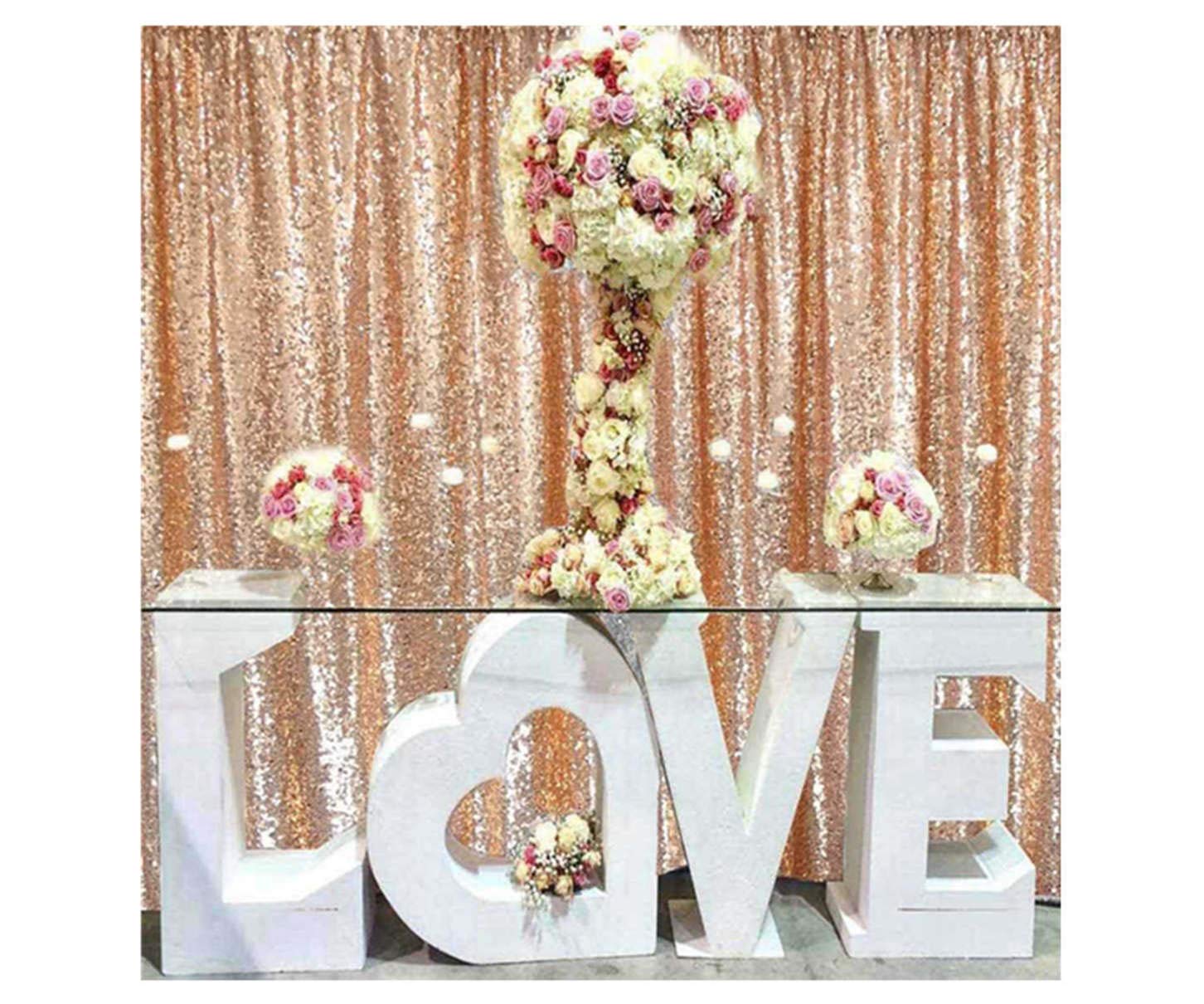 ShinyBeautySequin Backdrop- 4FTx7FT-Rose Gold-Sequin Photo Backdrop,Photo Booth Background,Sequence Backdrop Curtain for Parties Christmas Decor