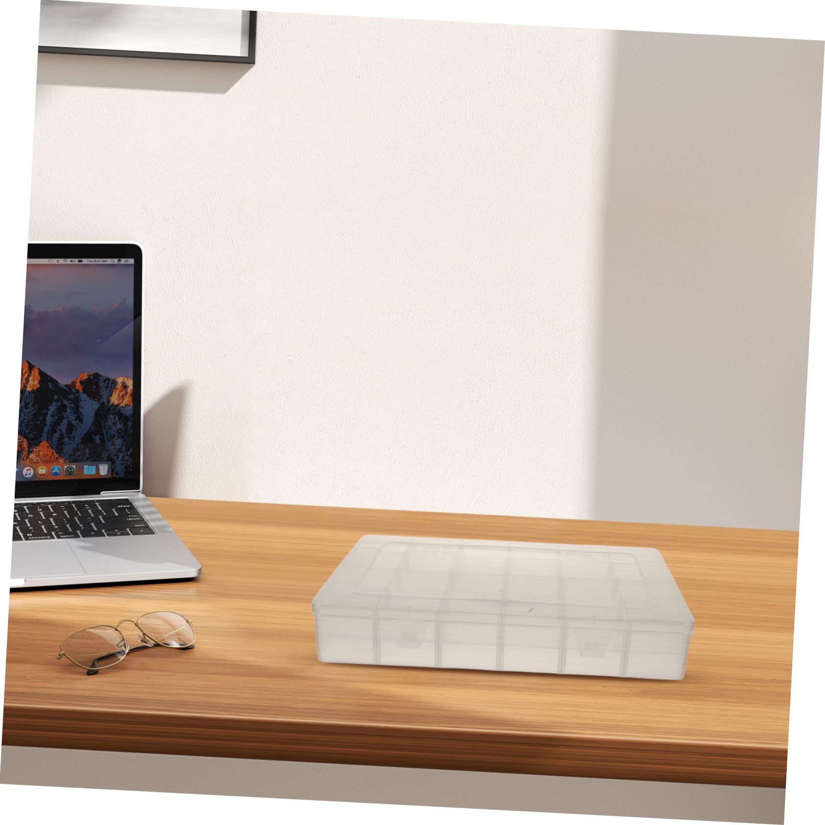 Angoily Scatola Organizer Trasparente Rettangolare 2 Pezzi con Griglie | Divisori Rimovibili, Plastico Resistente alla Deformazione, Formato Salvaspazio per Ufficio e Viaggio
