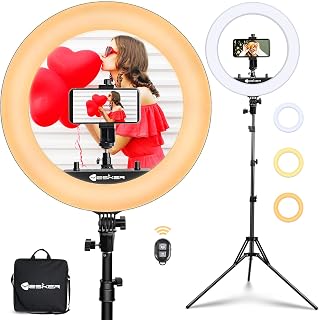 Yesker Ring Light 18 Inch with Stand Tripod Big Selfie Ringlight Adjustable 6000K Dimmable LED Portable Professional Ring ... Price In India