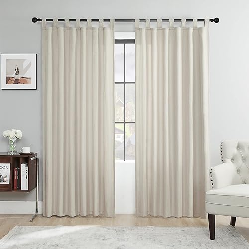 Miniatura 2 de Cortinas pesadas con textura de lino de 84 pulgadas de largo, juego de 2 cortinas de tratamiento de ventana de granja para dormitorio, sala de