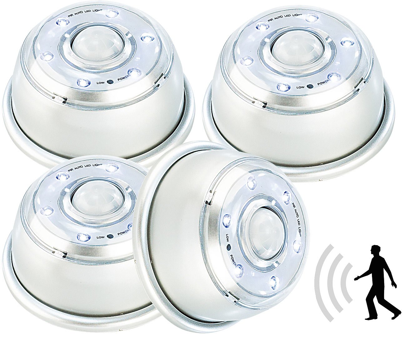 Lunartec LED-Nachtlicht mit Bewegungsmelder & Magnethalterung 4er-Set
