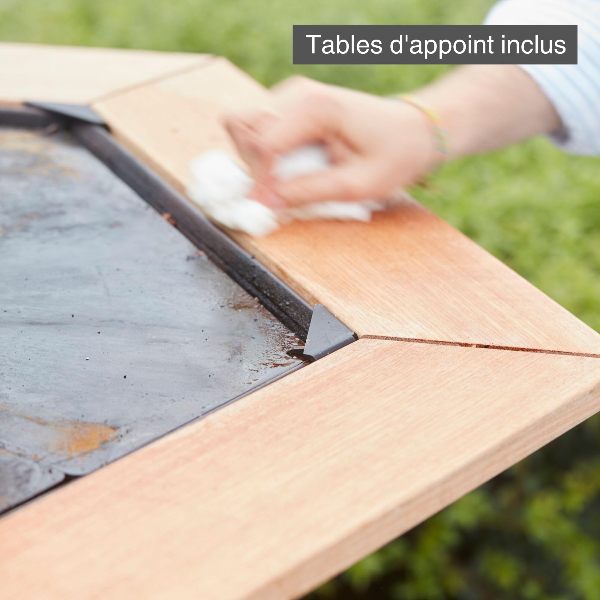 Barbecook Nestor oryginalny grill na drewno z planchą, stolikami bocznymi i podwyższoną kratką ze stali corten, 128 x 120 x 120 cm