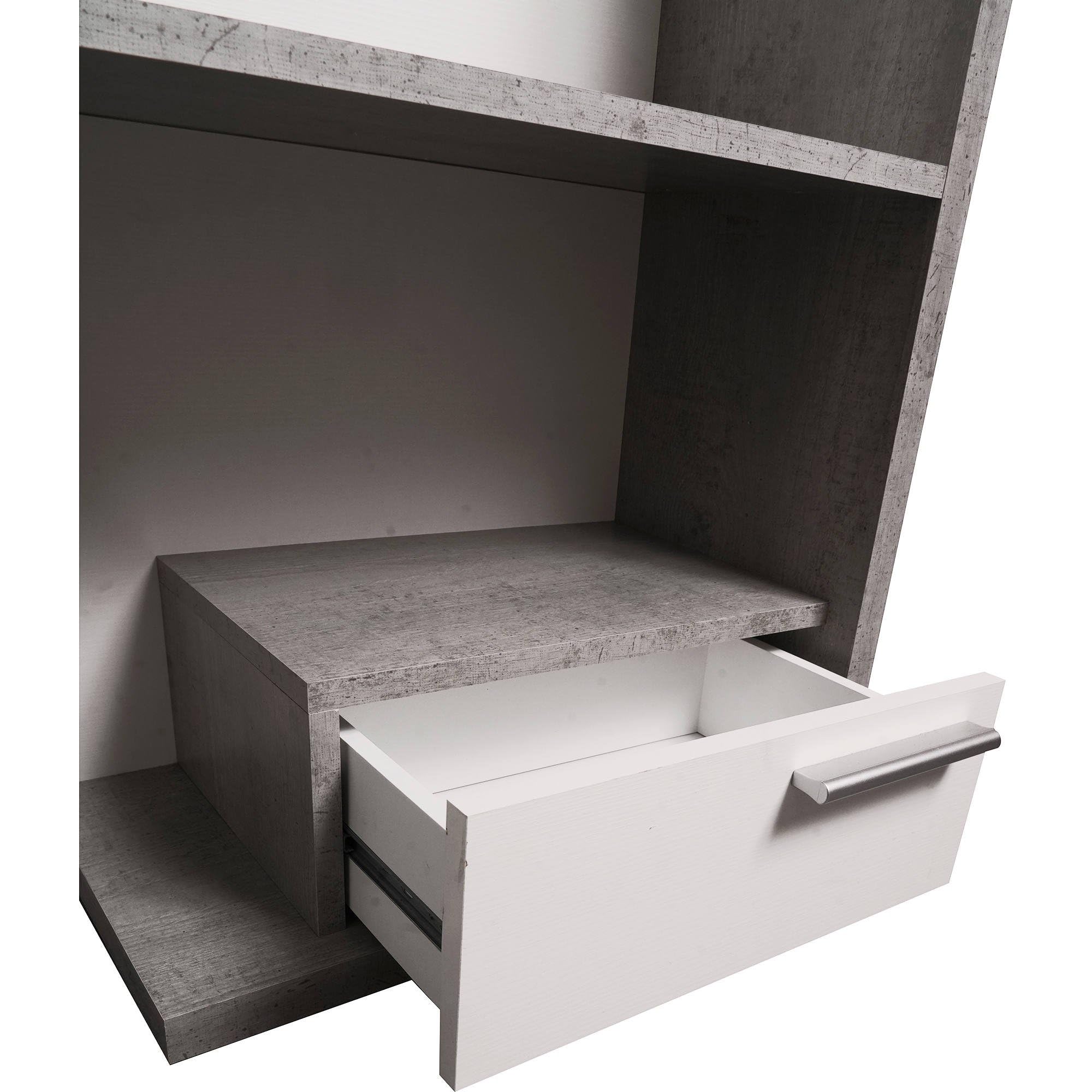 Dmora Mobile Da Ingresso A Due Cassetti Con Specchiera, Cm 80 X 27 X 170, Colore Bianco E Cemento