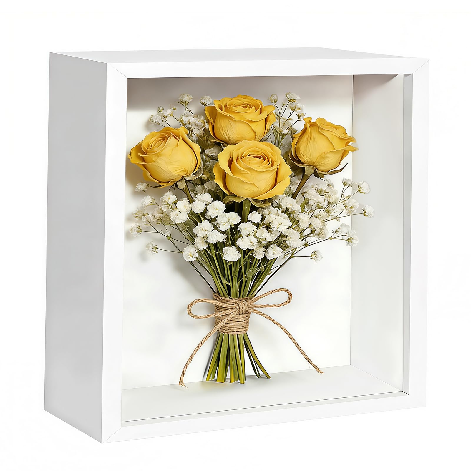 3D Shadow Box, 22.8 x 22.8cm Shadow Box Frame Deep Picture Frame, 3D Picture Frame, Wooden Deep Frame Display Box for Crafts Memorabilia Flower Tickets Medal 3 CM (White)