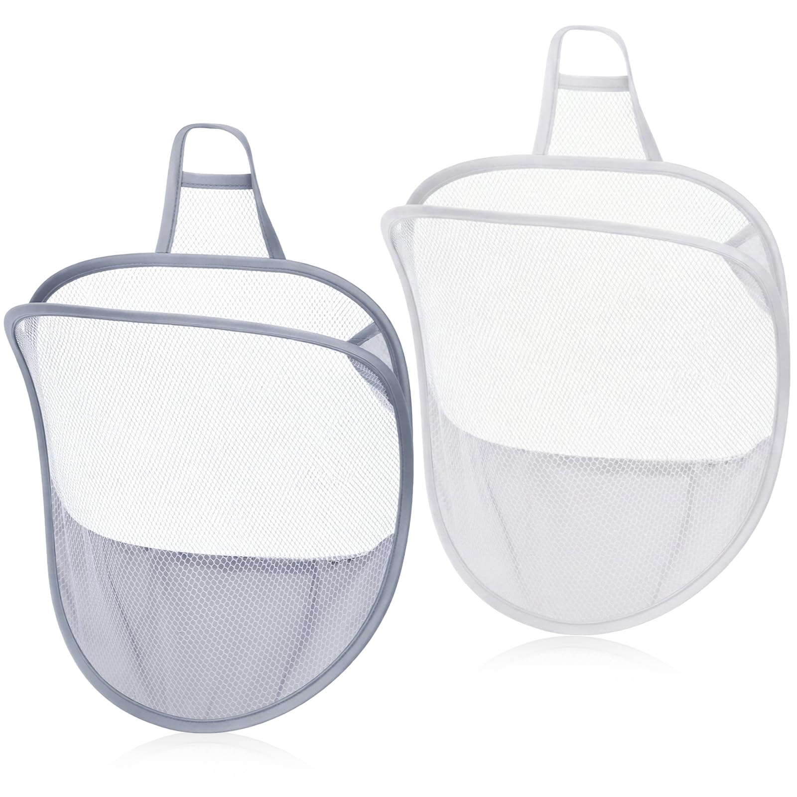 Photo 1 of 2 Pack Mesh Foldable Hanging Laundry Hamper, Small Wall Laundry Baskets Space-Saving Wall Hamper Portable Dirty Clothes Organizer for Home, Dorms, Hotels, RVs Grey White