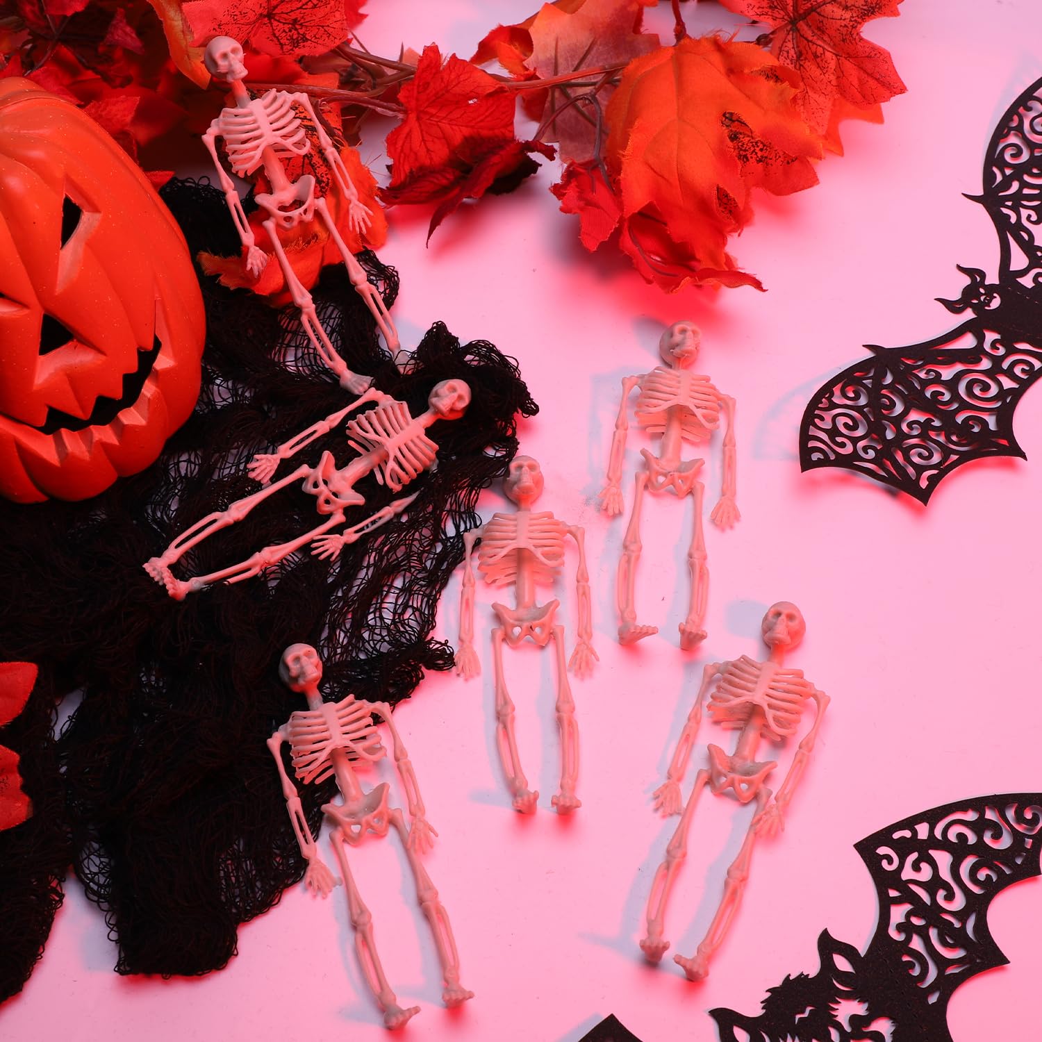 12 Esqueletos Decorativos De Halloween - 14 Cm Realistas, Con Cuerda De Cáñamo, Para Colgar En Fiestas