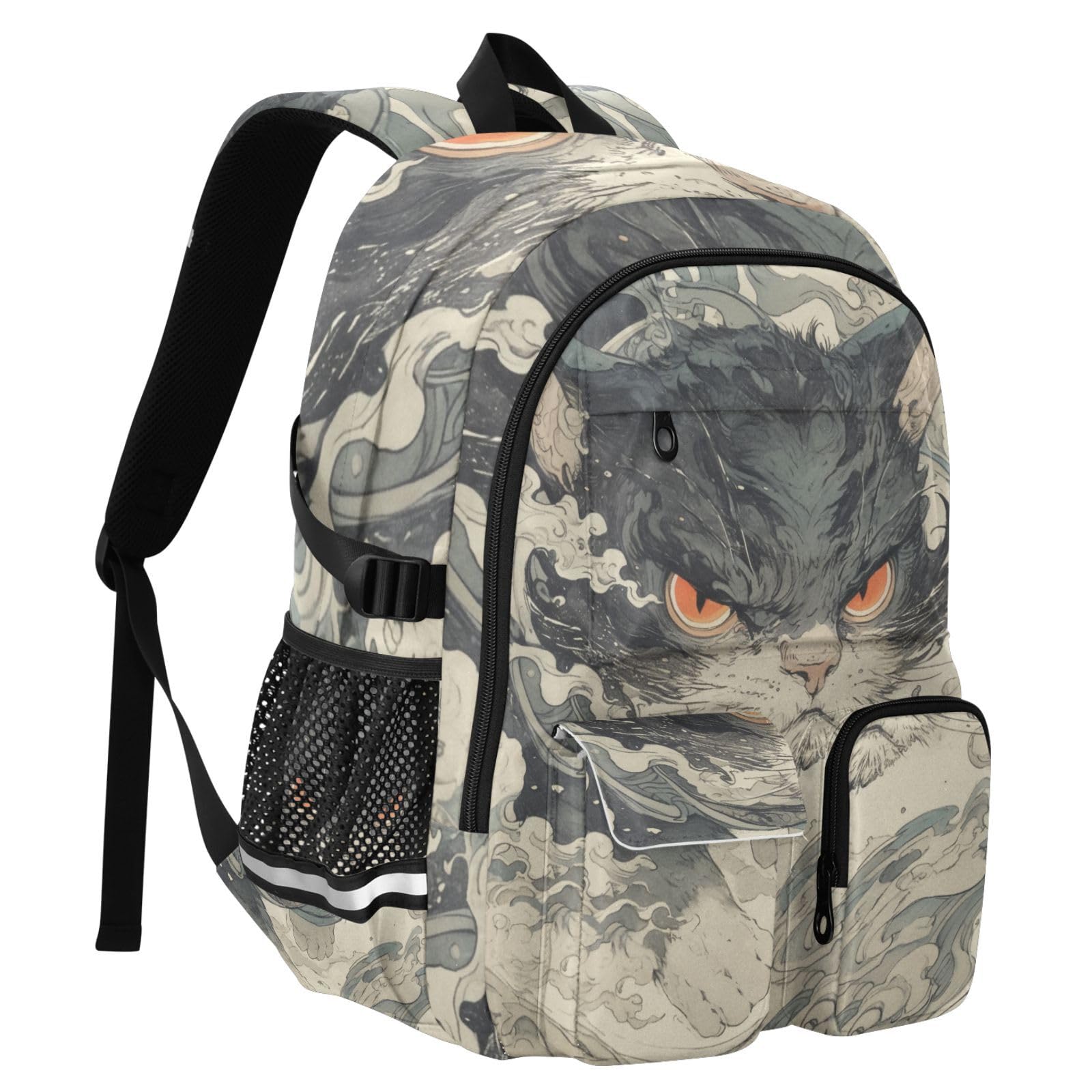 Sac à dos de voyage pour ordinateur portable de 17 à 5 pouces - Motif chat - Gris - Pour adolescents et garçons