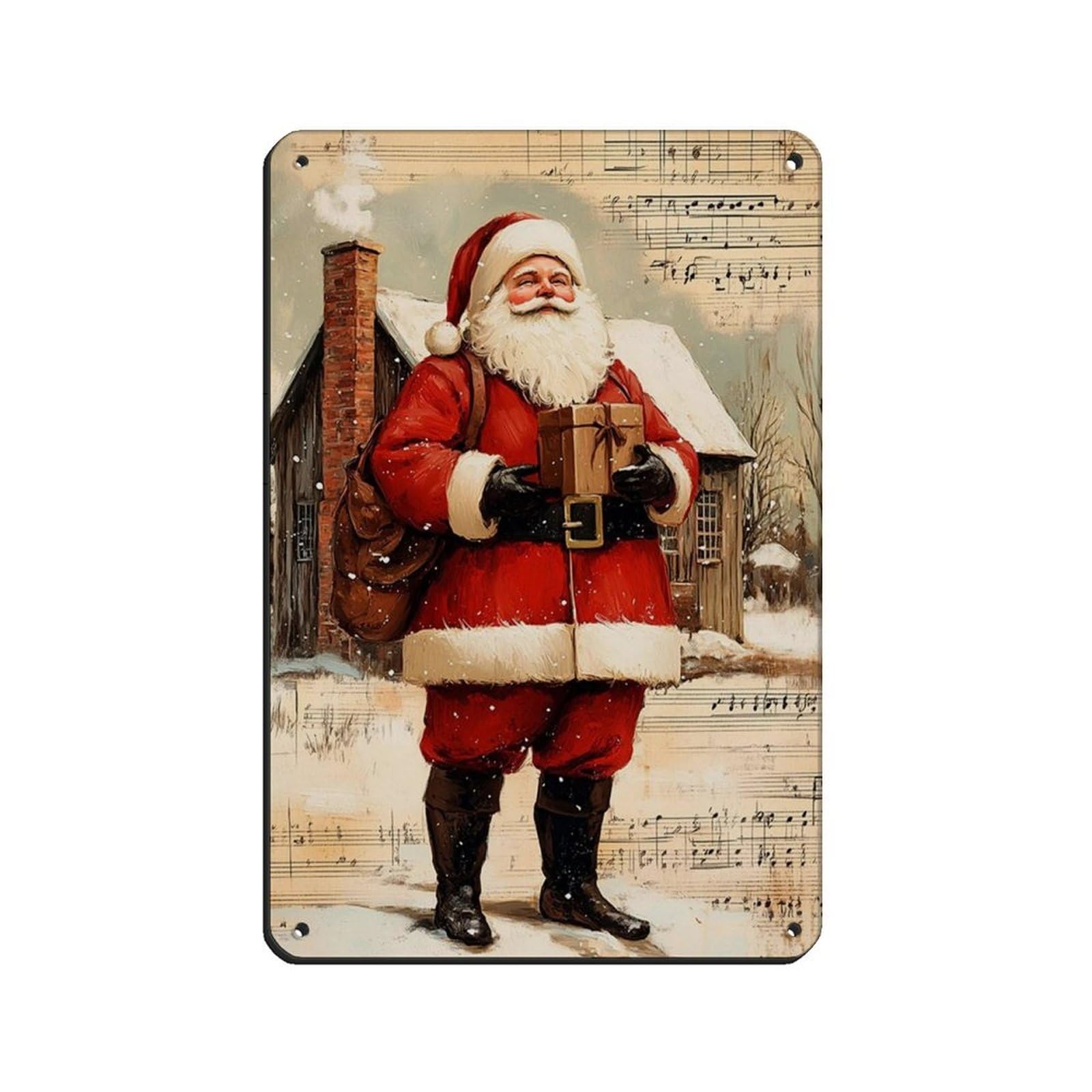Vintage Santa Claus, Christmas Art Tin Sign Vintage Metal Pub Club Cafe Bar Home Wall Art Decoration Poster Retro 8x12inch(20x30cm)