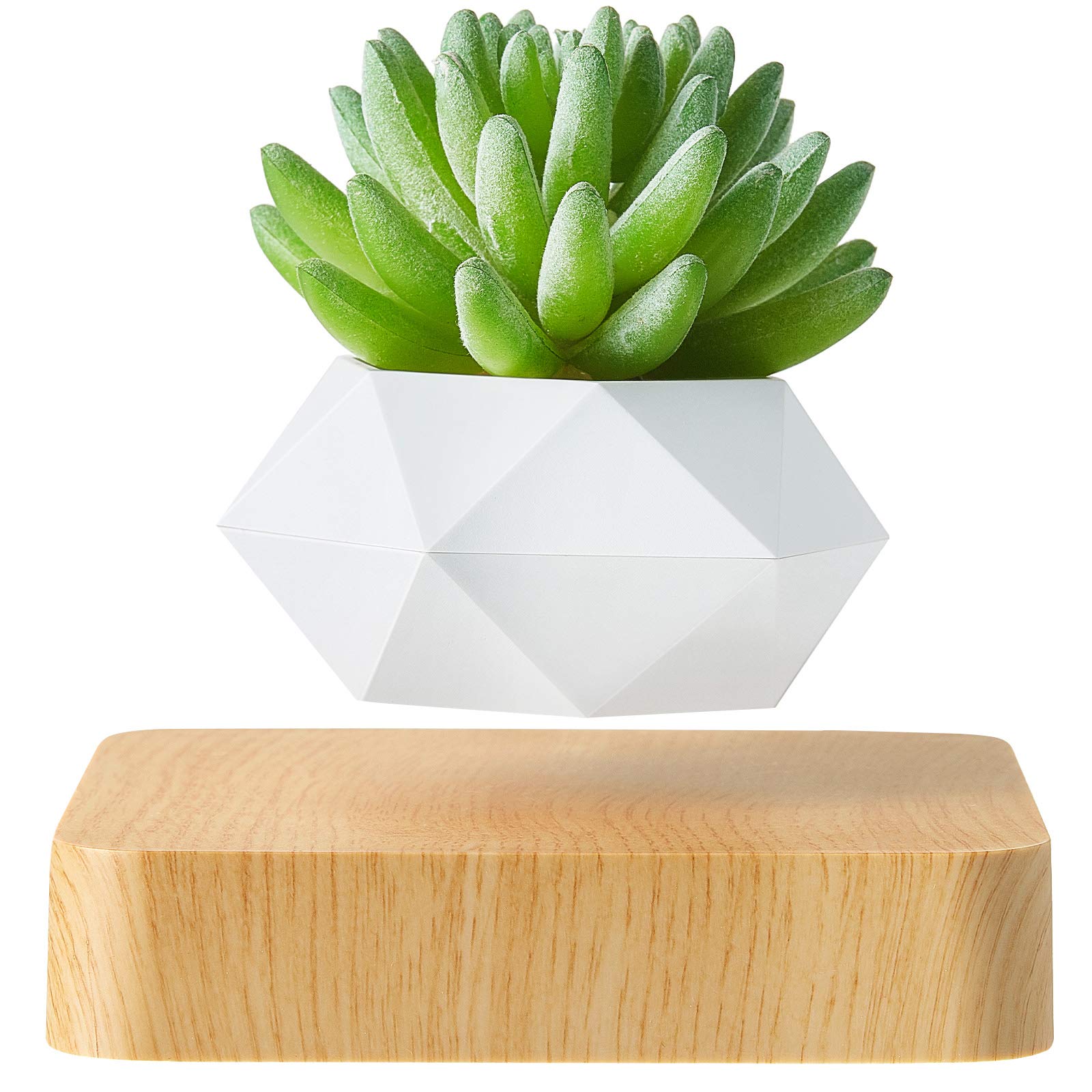 Levitating Air Bonsai Pot Rotation Flower Pot Planters Magnetic Levitation Suspension Floating Pot for Garden Home Desk Decoration (Light Color)