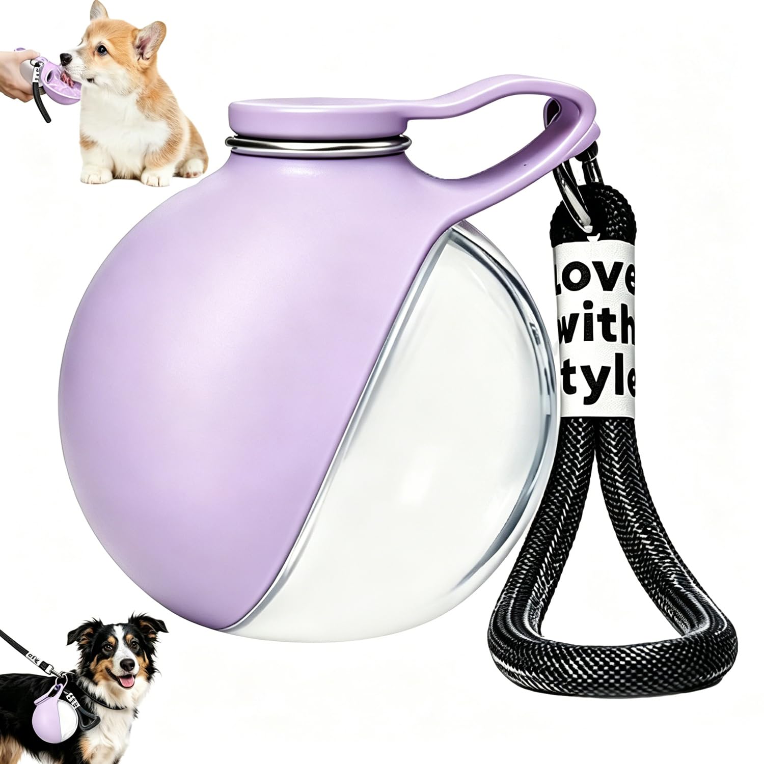 Botella de Agua para Perro, 2 en 1 para- Perros pequeños Botella de Agua con Cuenco Plegable de Silicona, Bebedero Portátil para Perros, Botella Perro para Pasear, Viajar y Acampar