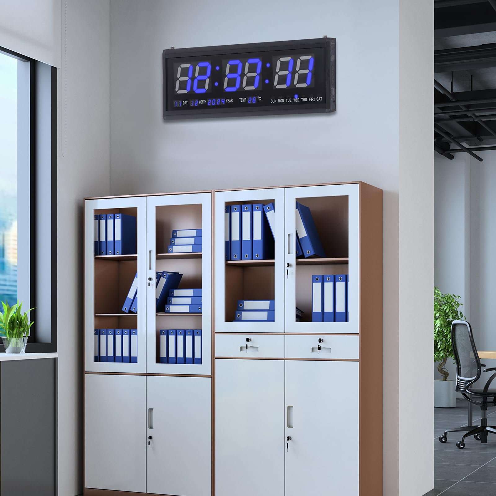 Grande orologio da parete digitale con display a LED, moderno orologio digitale con temperatura e datario, orologio da parete rettangolare con spina di alimentazione per casa e ufficio