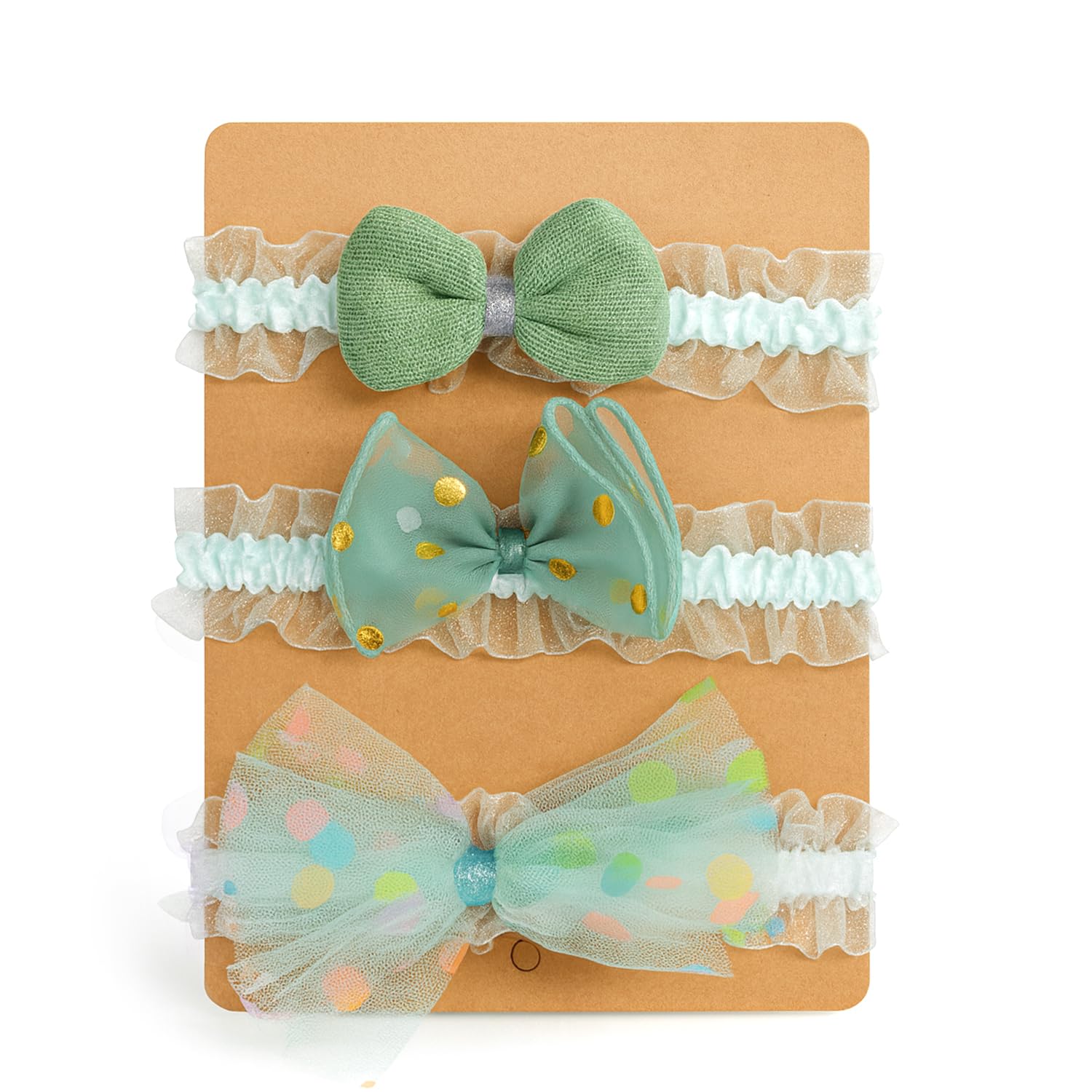 SYGA 3 Pcs Baby Headband Set – Polka Dot and Fabric Bows Designs – Soft, Stretchy Elastic, Infant & Toddler Headbands, Perfect for Newborns, Photoshoots & Gifts (Green)-image-35
