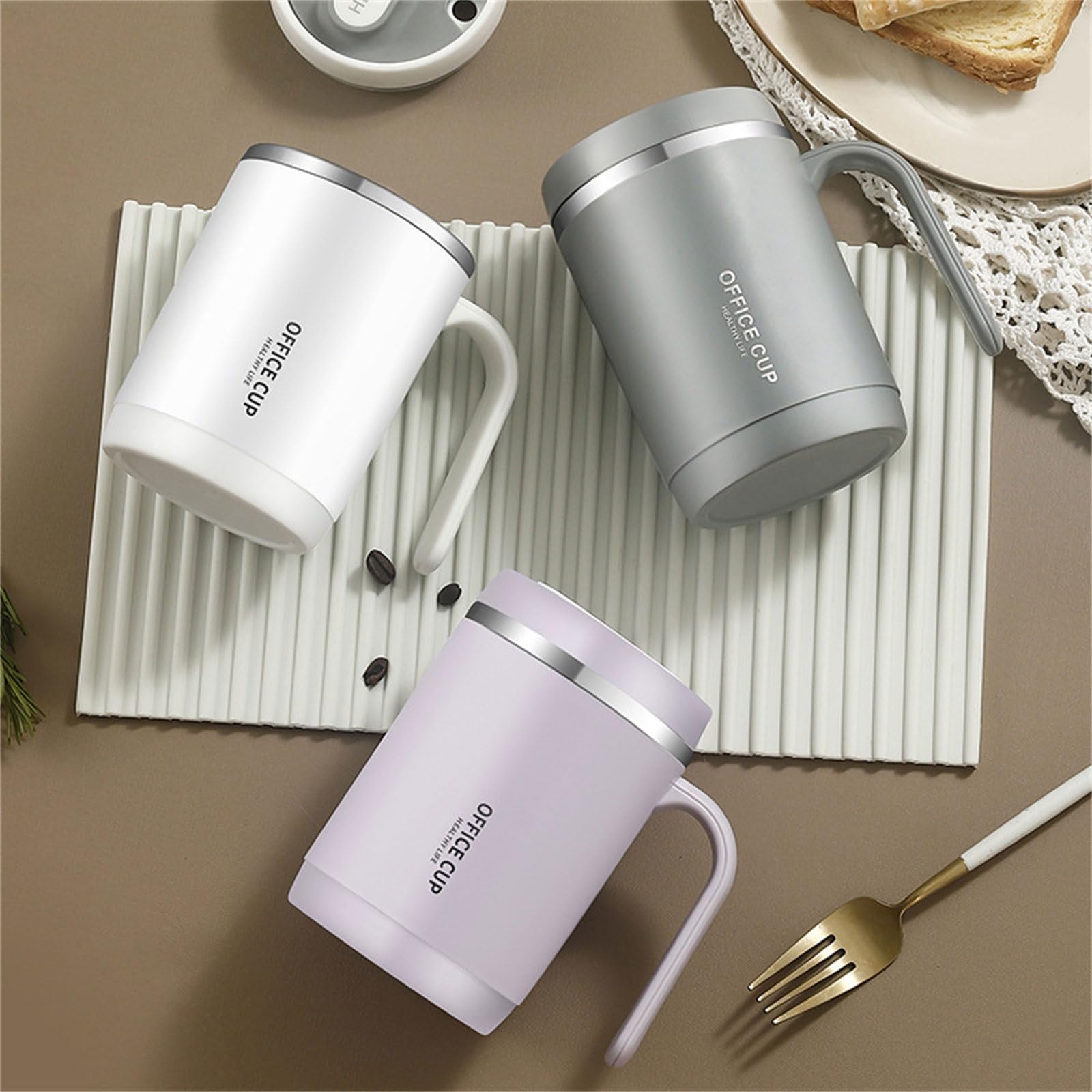 Tazza Termica Da Viaggio MEBRUDY 500 Ml, Acciaio Inox Doppia Parete, Con Coperchio E Manico, Viola - 2