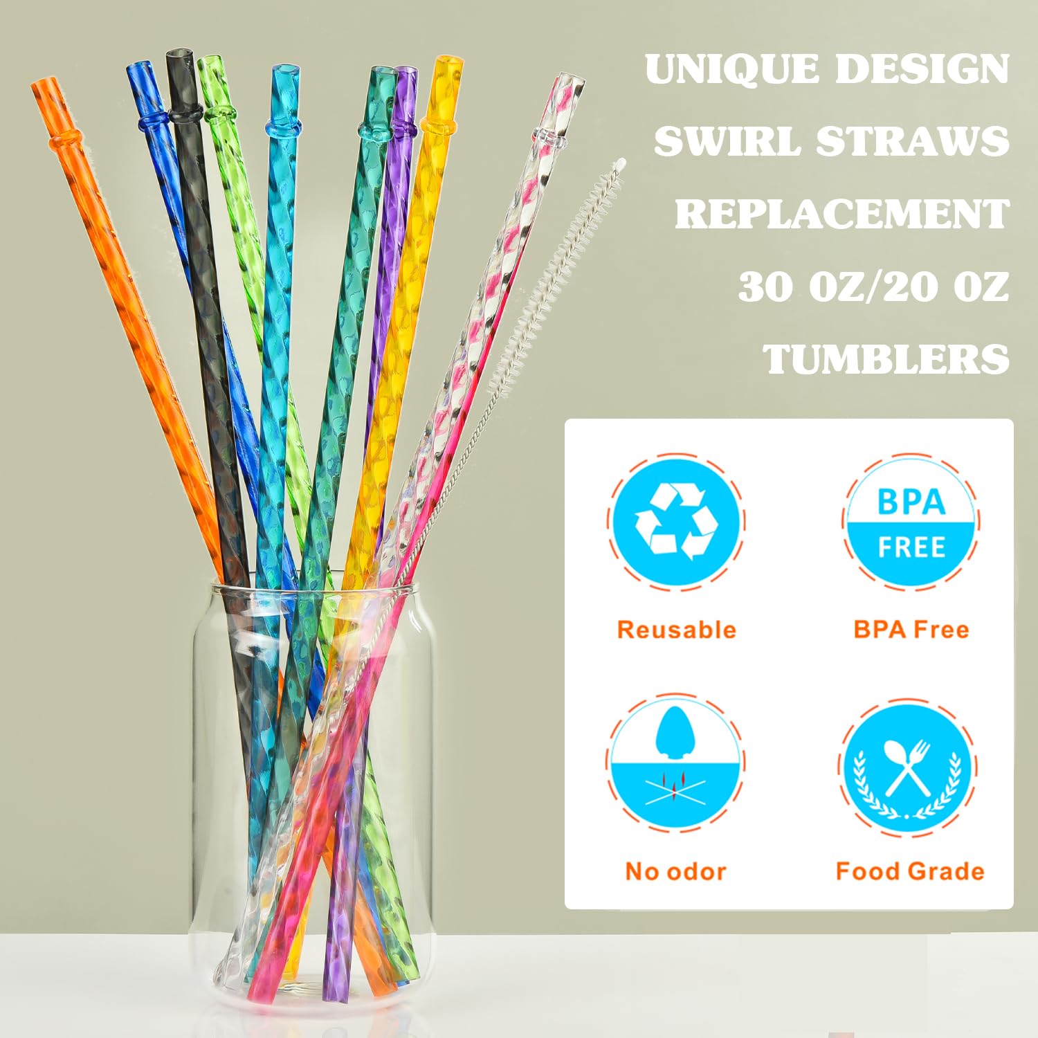 ALINK 10 stuks rietjes van siliconen, herbruikbare rietjes van 25 gram voor 50 ml, 30 oz beker, smoothies, milkshakes, koffie, met draagtas (5 rechte / 5 gebogen / 2 borstels