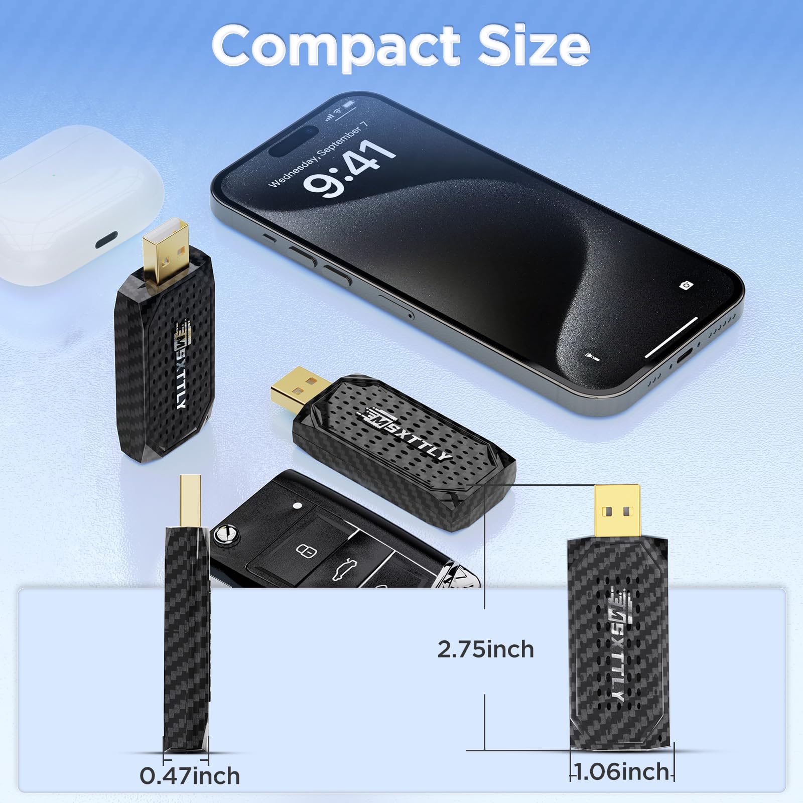 MSXTTLY Bezprzewodowy Adapter Carplay & Android Auto, Wireless Stick 2 w 1 Konwertuje Przewodowy Android Auto/Carplay na Bezprzewodowy USB C/A, SMT-AC01