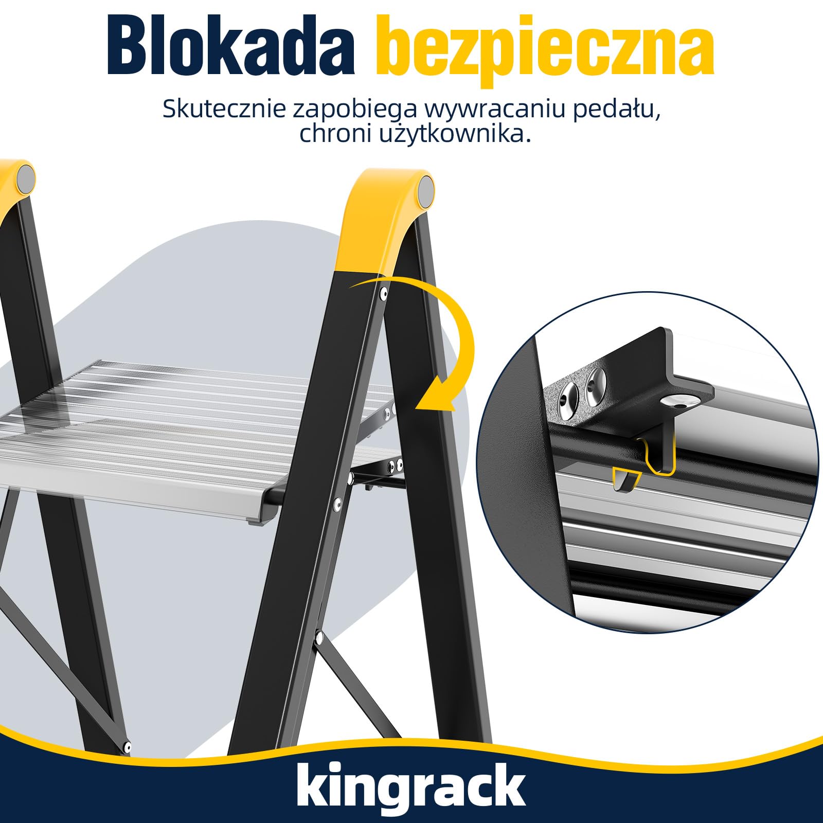 KINGRACK Drabina schodkowa, 3-stopniowa, składana, do gospodarstwa domowego, obciążenie do 150 kg, czarna