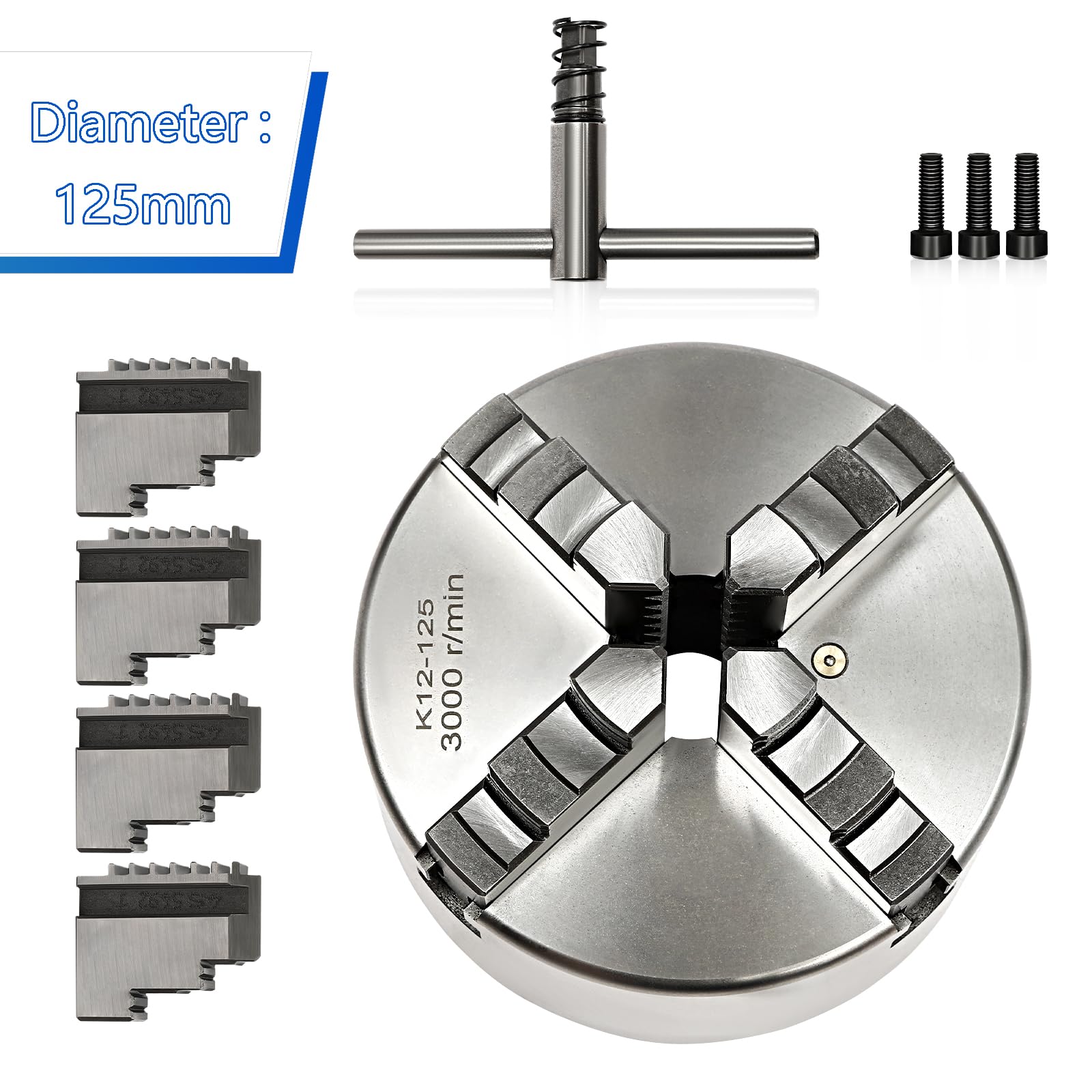 125mm 4 Backenfutter, Vierbackenfutter Drehbank Chuck, Hochpräzises Drehbankfutter Selbst Zentrierendes Spannfutter Mit Präzisions-Kegelrad für Drehmaschine