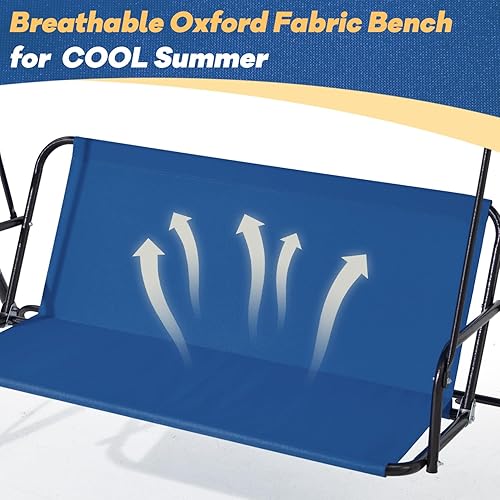 Miniatura 5 de Columpio de patio de 2 asientos, columpio al aire libre con cojines extraíbles, toldo ajustable para patio trasero, porche, jardín, asiento de tela,