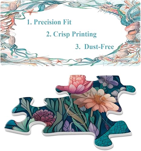 Miniatura 4 de Rompecabezas de sirena oceánica de 1000 piezas, rompecabezas de mandala de hadas de princesa marina para adultos, rompecabezas redondos verdes