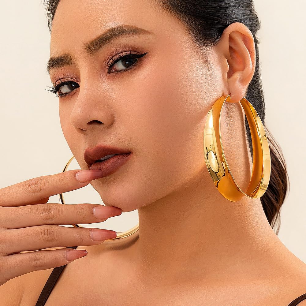 Chunky Hoop Earrings for Women Large Exaggerated Statement Hoop Earring Lightweight Wide Huggie Earring Trendy Circle Party Prom Jewelry Accessory - Image 4