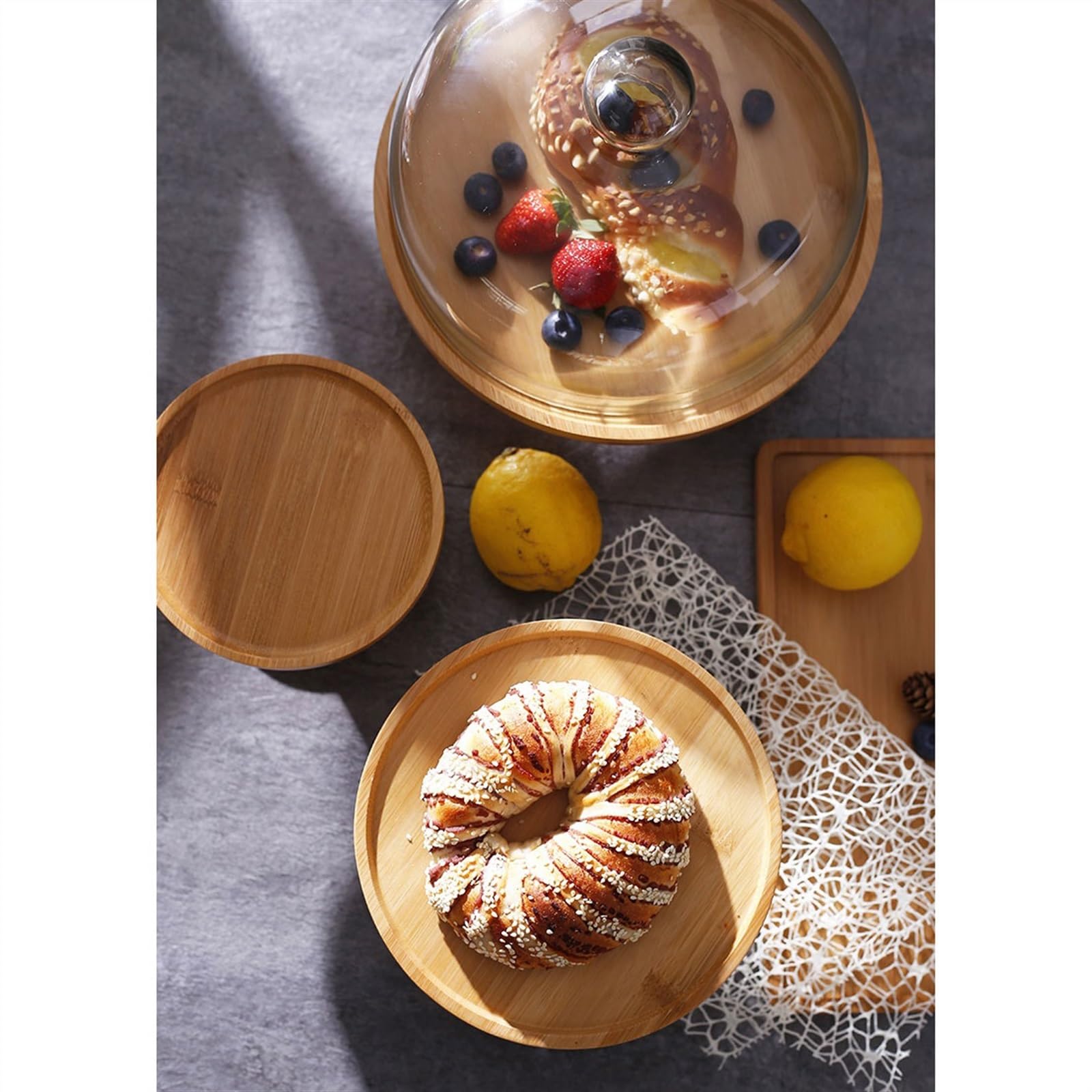 Espositore da Tavolo per Dolci Creativo portatorte Alto, Vassoio for Esposizione di Pane e Dessert, Vassoio di Prova for Frutta con Coperchio in Vetro Torre espositiva per Torte(8inch)