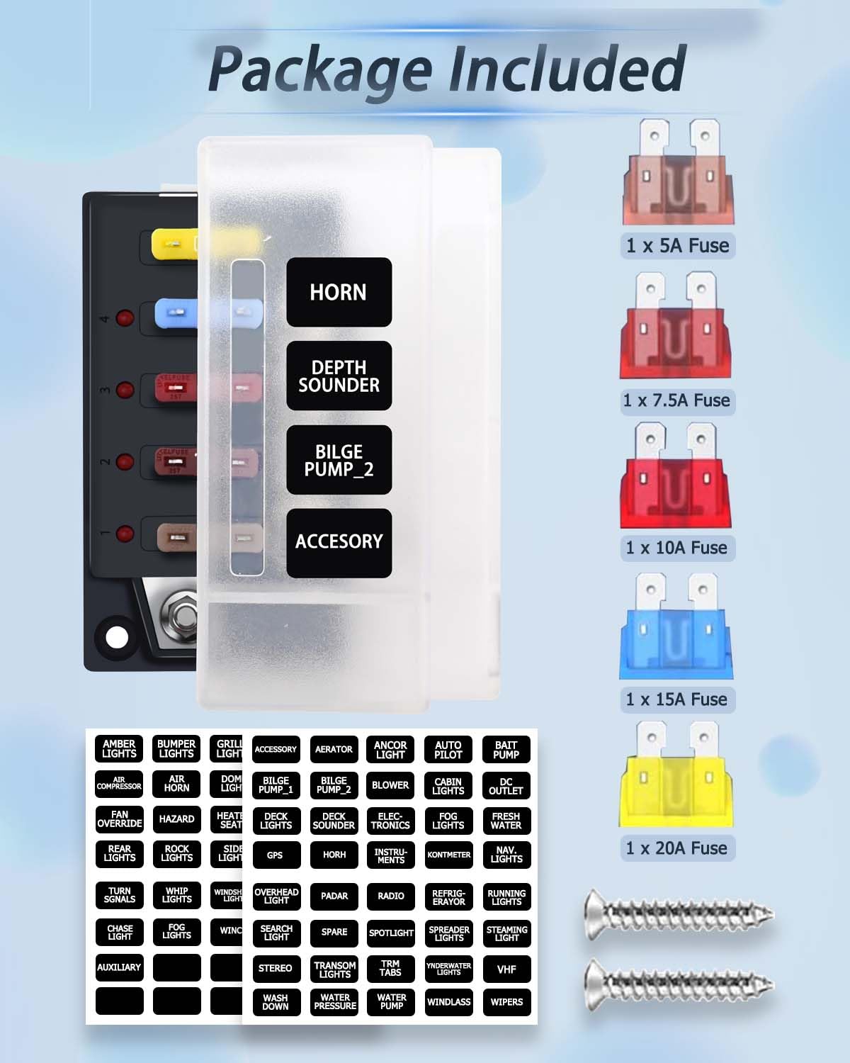 Bloque de fusibles de 12 V, 4 circuitos impermeable para panel de fusibles marinos, kit de caja de relés con indicador LED, cubierta a prueba de humedad, kit de caja de fusibles de 12 7