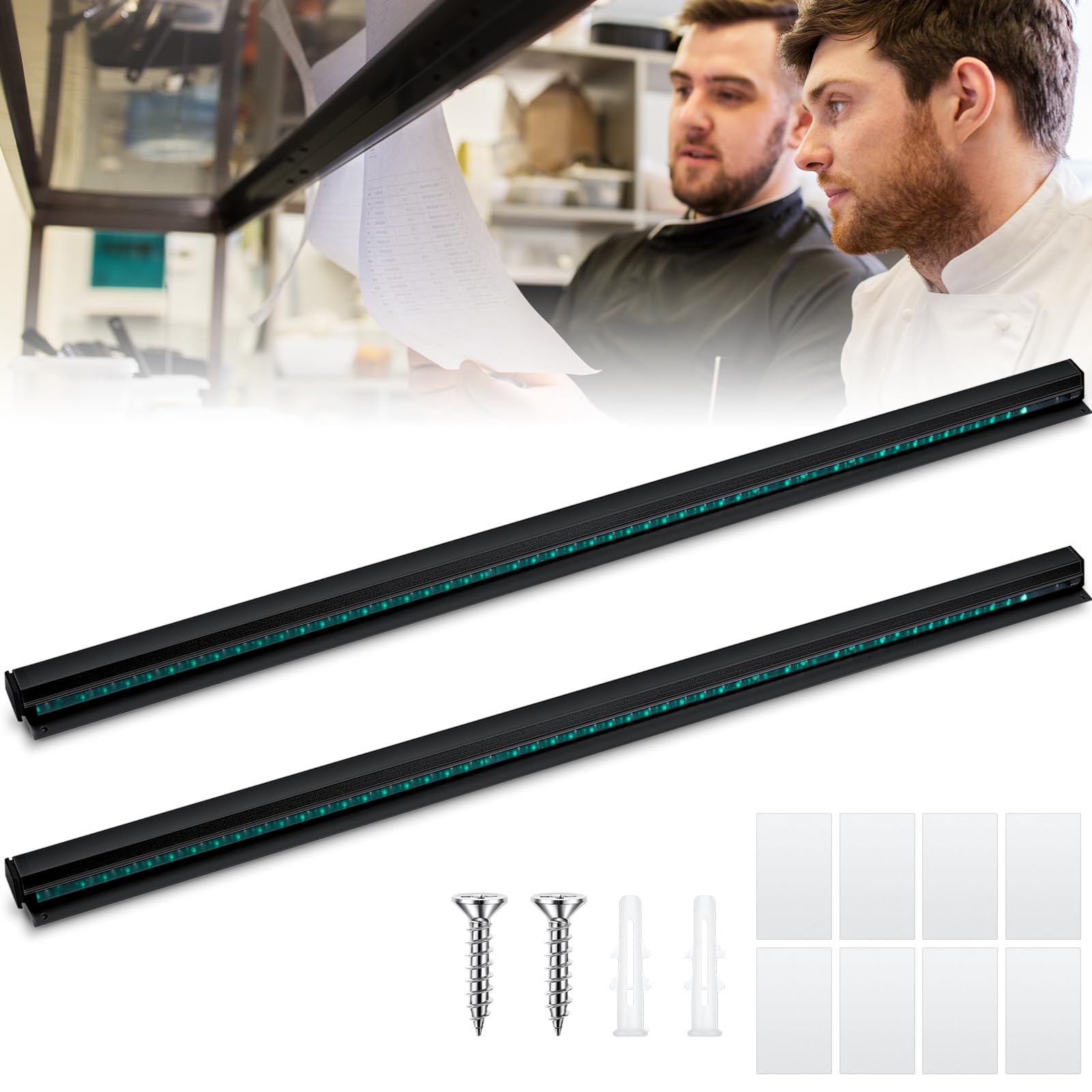 Irenare 2 Pcs Ticket Holder for Restaurants 36/48/60" Ticket Check Rack Order Holder Rail Display Slide Rack for Commercial Kitchens Cafes Pubs Bars Display Paintings Posters Charts (48 Inch,Black)