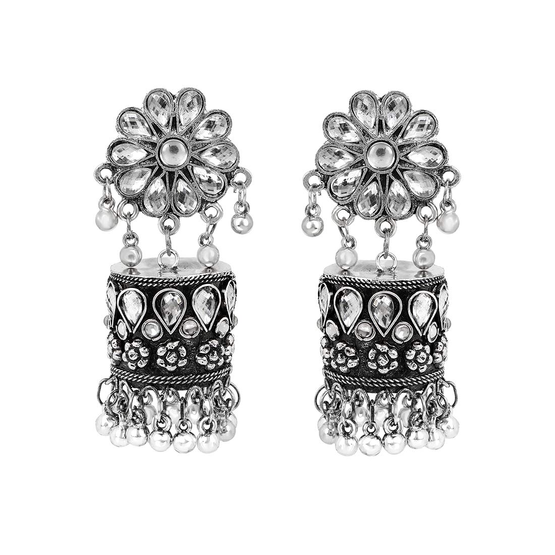 Yellow Chimes Oxidised Earrings for Women Traditional Silver Oxidised Floral Design Dome Jhumka/Jhumki Earrings for Women and Girls (B08XJRG3LS) Amazon Price History, Amazon Price Tracker