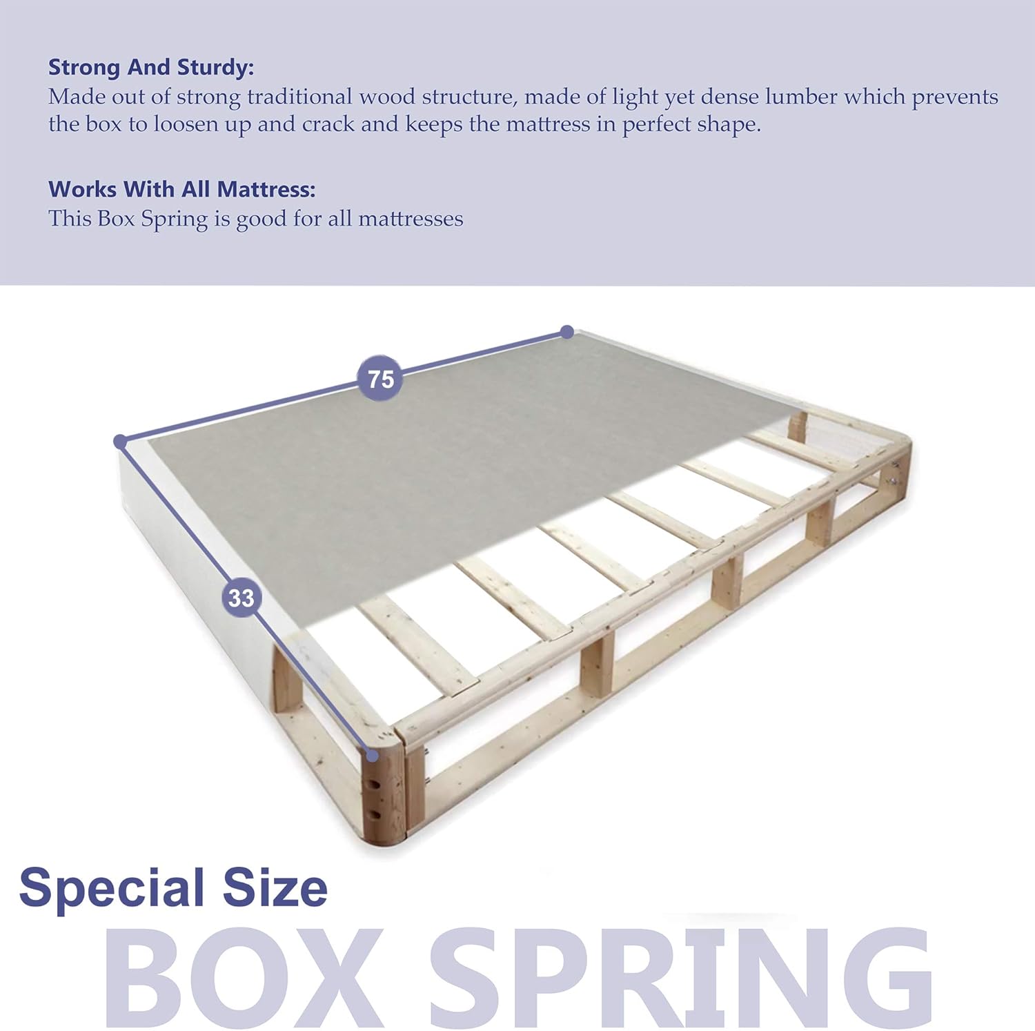 Greaton Fully Assembled Wood Traditional Box Spring or Foundation For Mattress Set, Not Standard Size, 74x33