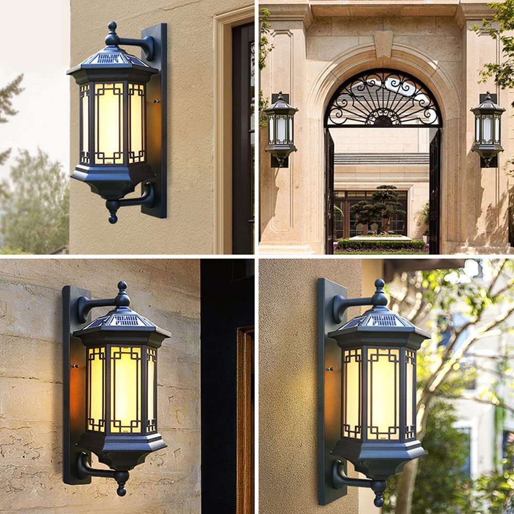 Amazon.co.jp: 中国風の屋外LEDソーラーウォールランプスクエアアルミ