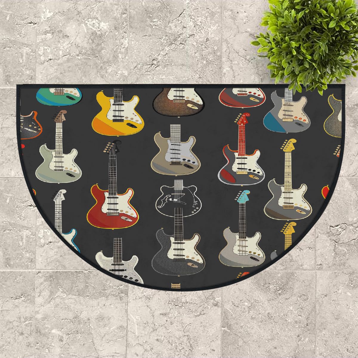 Mexpekil Paillasson demi-lune en forme de guitare pour intérieur et extérieur - Lavable - Demi cercle - Absorbant la saleté - 100 x 160 cm