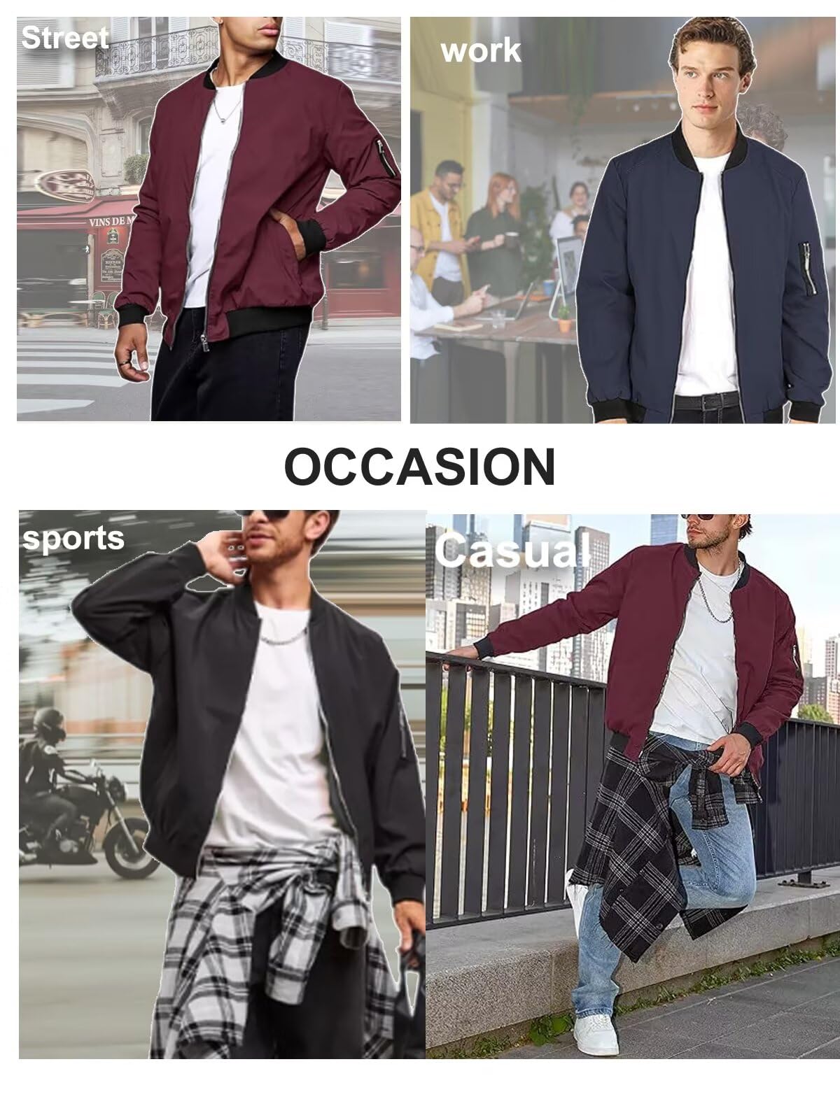 Jinsha Homme ExtéRieur Printemps-Automne Casual Classique Veste-Jacket Mode Pilote Bomber Léger Coupe - Vent Mince Cargo Veste De Baseball ete Blouson Polyester Softshell Veste Sport Veste Homme