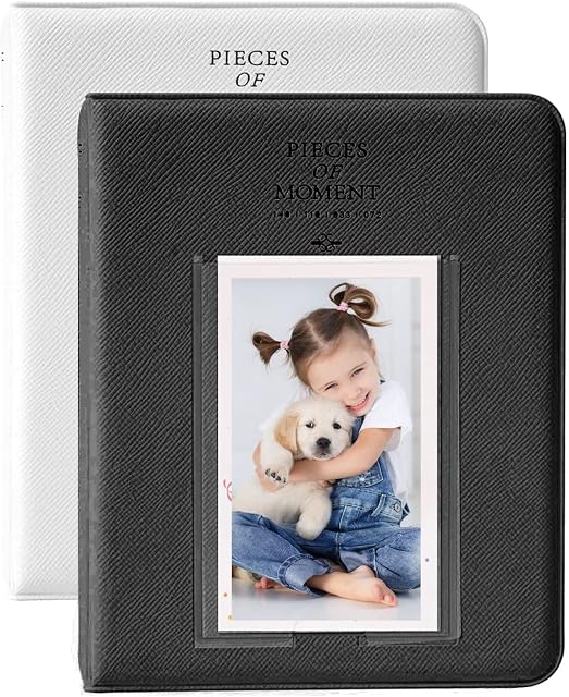 OBERSTER 2Pcs 64 Pockets Photo Album for Fujifilm Instax Mini 7s 8 8+ 9 25 50s 70 90, 2x3 Inch Mini Photo Album Compatible with Instant Camera Photo Book Name Card Holder (Black + White)