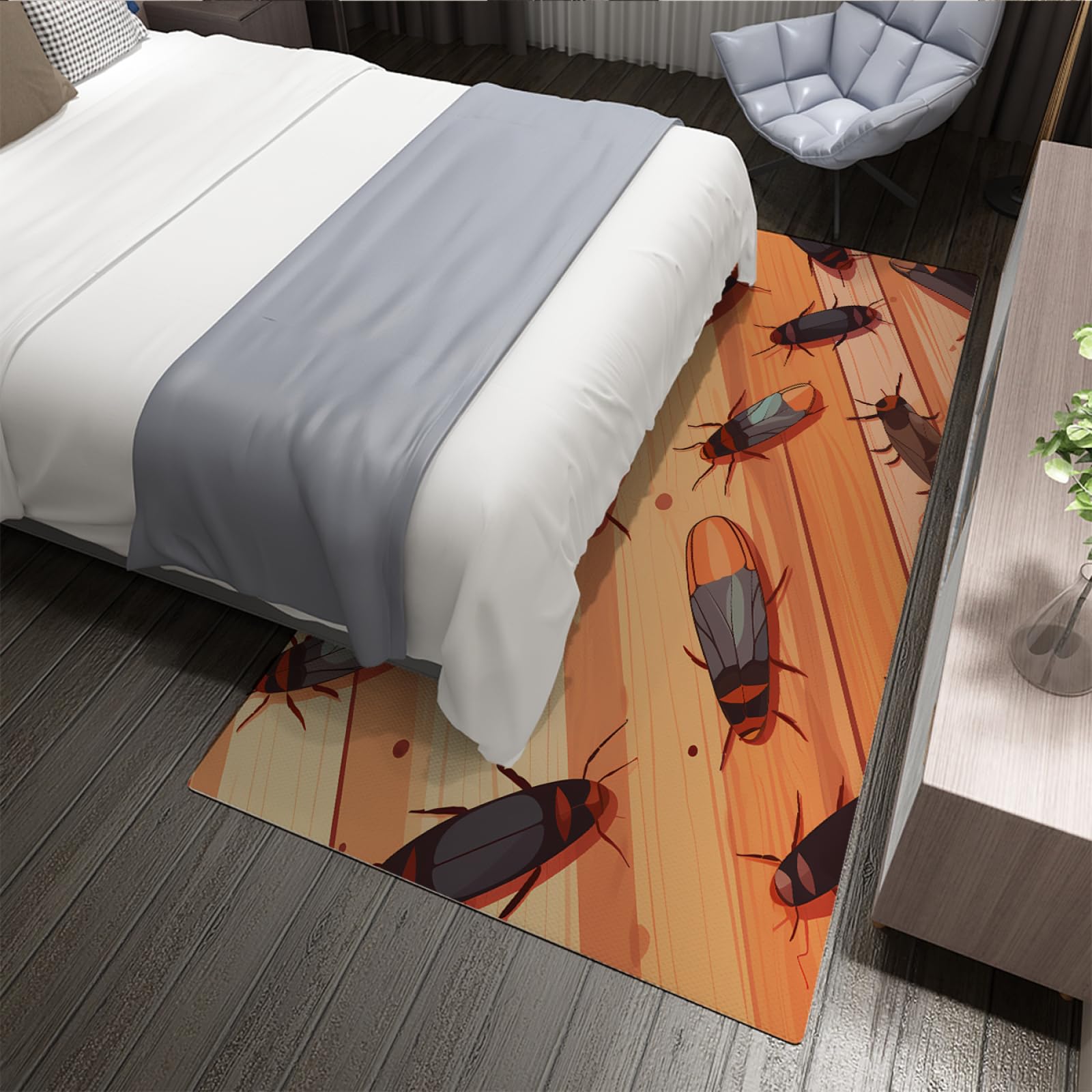Tapis de Style Dessin animé 160x240cm - Texture de Sol en Bois avec des Motifs d’Animaux et d’Insectes Tapis Mince antidérapant à Poils Ras Lavable en Machine pour Porche
