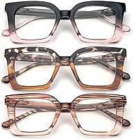 Vista 9 de KoKoBin Paquete de 3 elegantes lentes de lectura estilo Oprah con marco cuadrado para mujer, bloqueo de luz azul, cómodos lectores