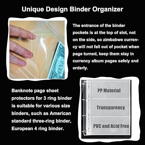 Miniatura 9 de 10 hojas de páginas de colección de monedas, fundas para carpetas de monedas con 9 agujeros para álbum de monedas, protectores de carpeta de